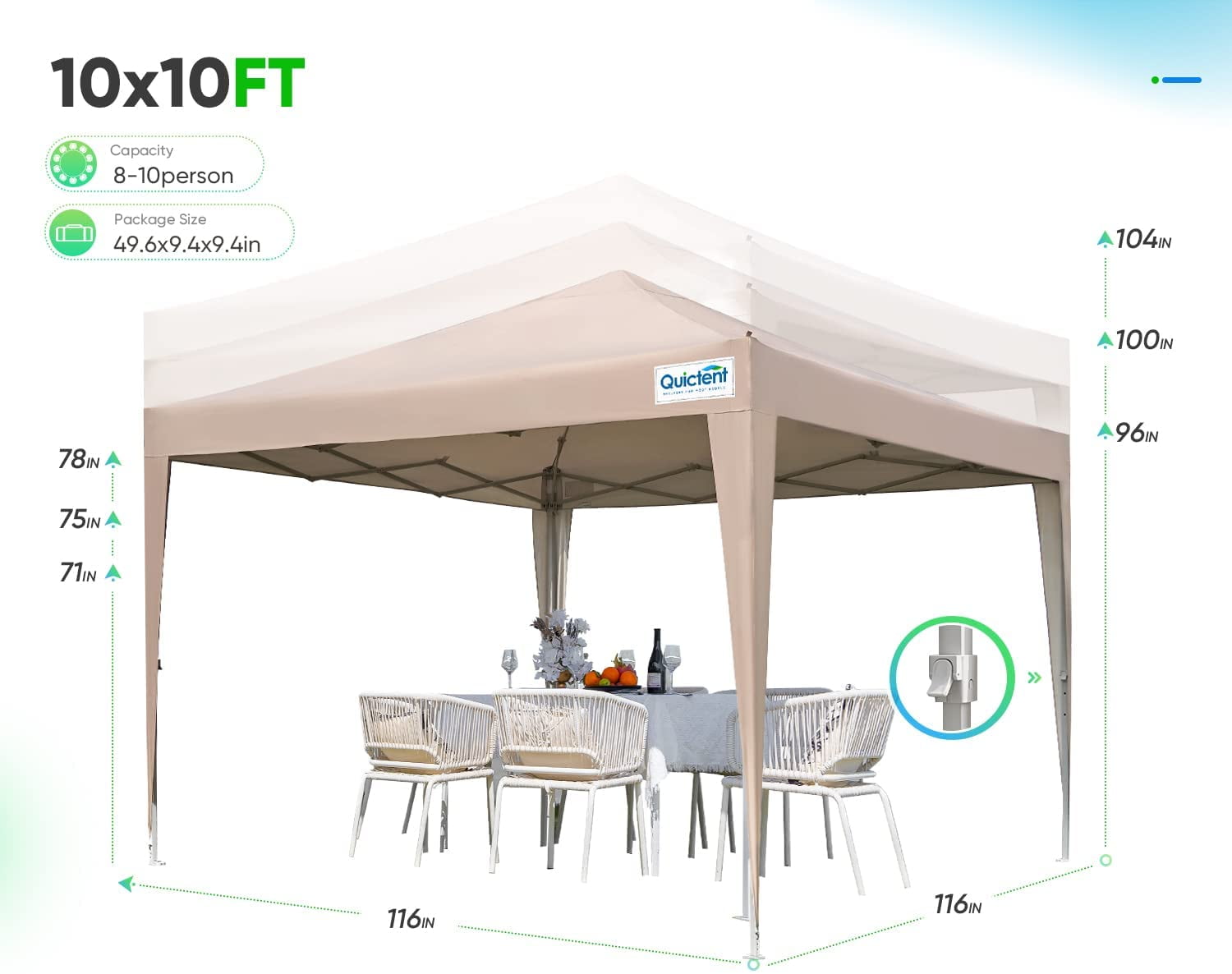Quictent Privacy 10'x10’Pop up Canopy Tent with Sidewalls Enclosed Instant Gazebo Shelter Waterproof (Beige) - Image 9