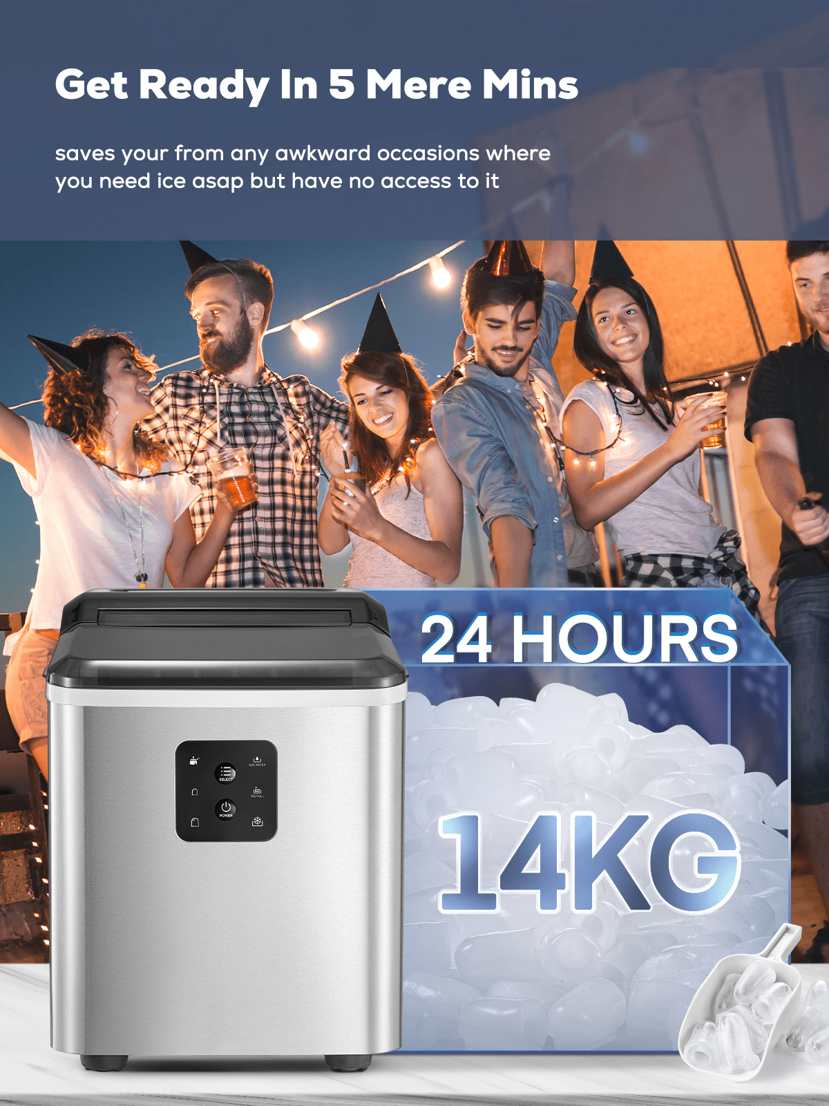 FOHERE Ice Maker Countertop 2 Sizes, 28lbs in 24h, 9 Bullet Ice in 6M, Selfclean, Stainless Steel - Image 6