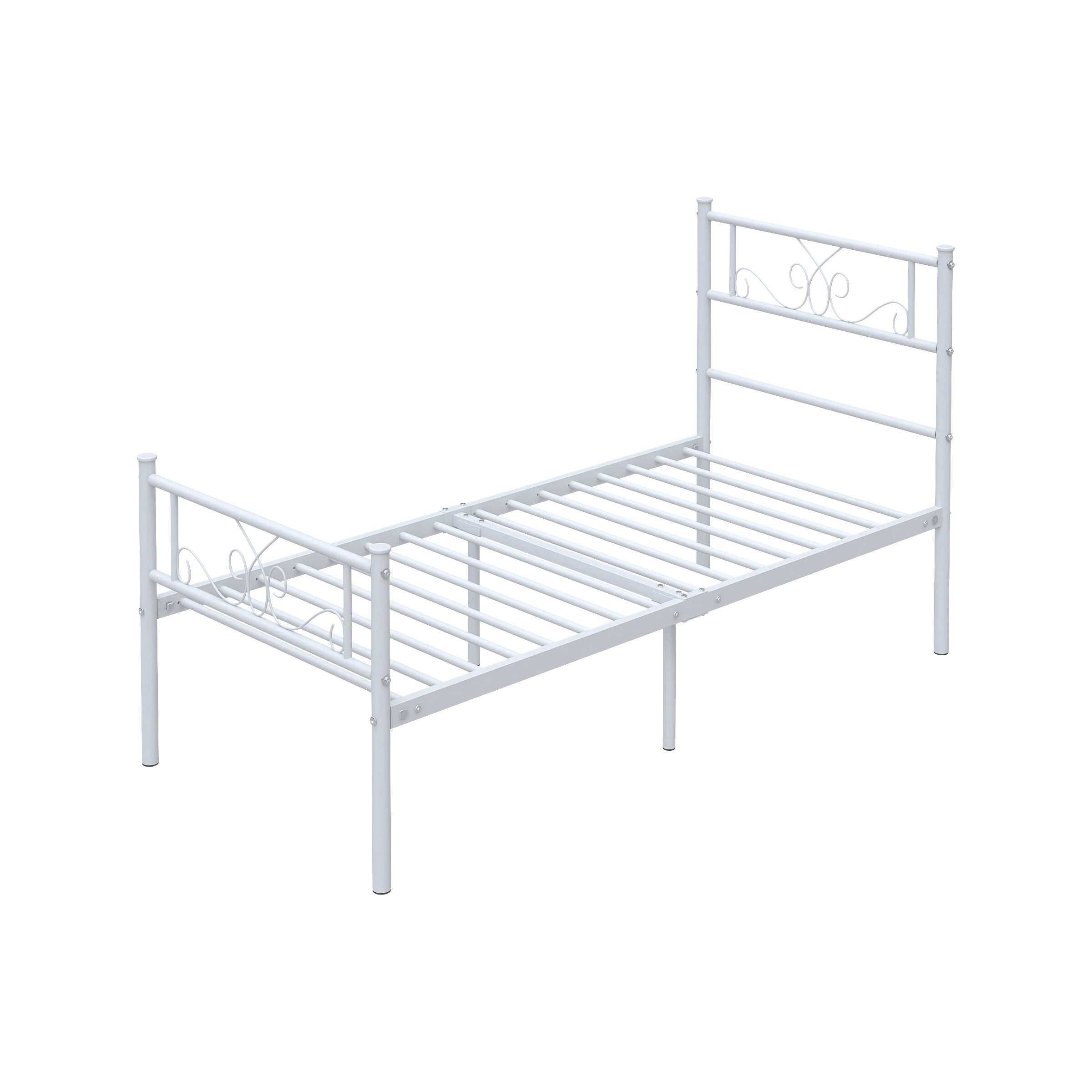 Yoneston Easy Set-up Kids Metal Bed Frame Platform Mattress Foundation with Headboard for Girls, Twin, White - Image 9