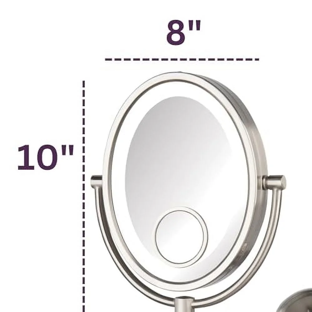 Jerdon 8 inch by 10 inch Oval Wall-Mounted Lighted Makeup Mirror with 10X-1X and 15X Spot Magnification, Nickel Finish, Direct Wire -Model HL9515NLD - Image 3