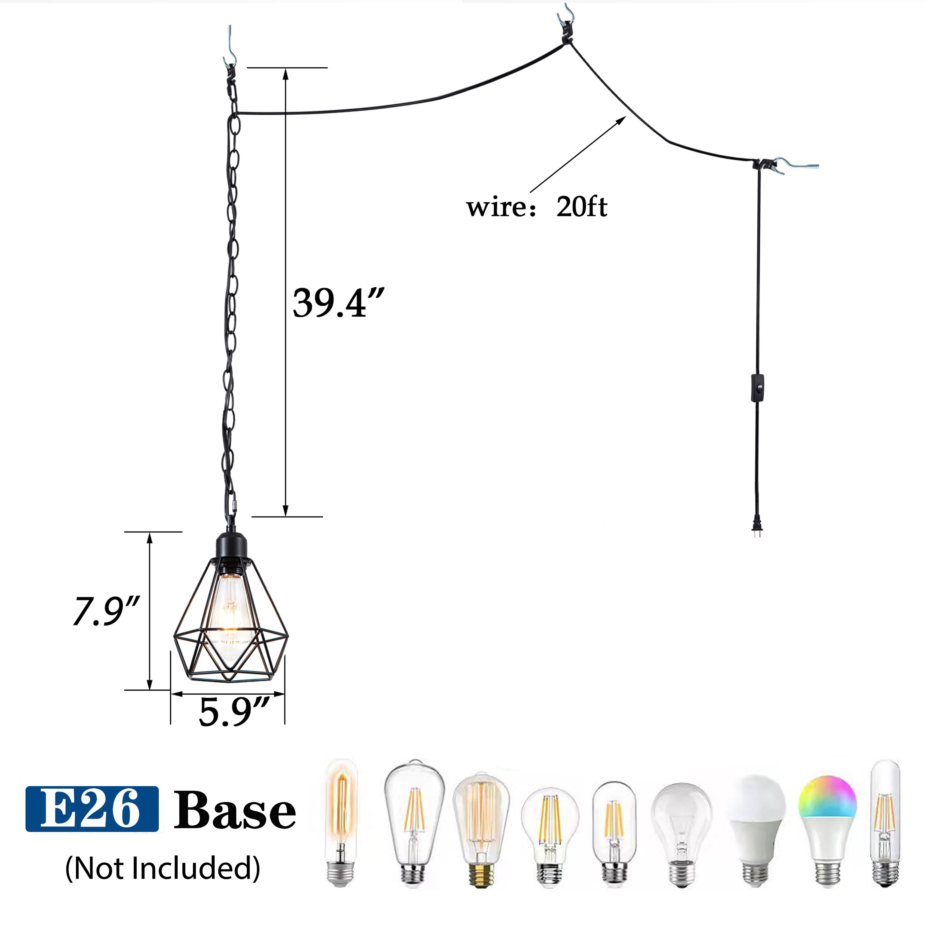 Plug in Chandelier Hanging Pendant Lights Plug in Ceiling Light Fixtures 2 Pack Black with 20-FT Cord Pendant Lighting for Kitchen Hallway - Image 7