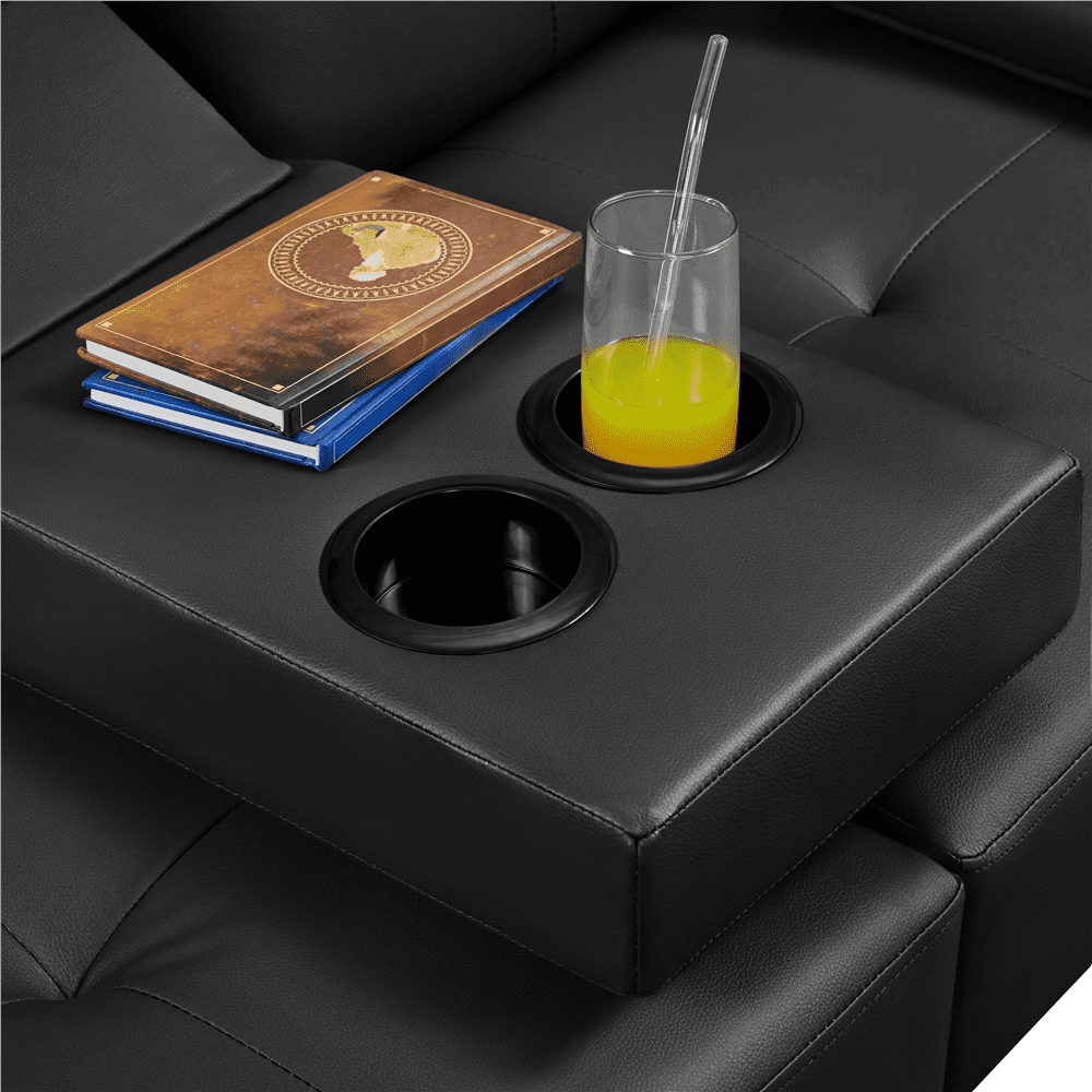 Renwick Modern Faux Leather Futon Sofa Bed Convertible Folding Couch with Cup Holders, Black - Image 7