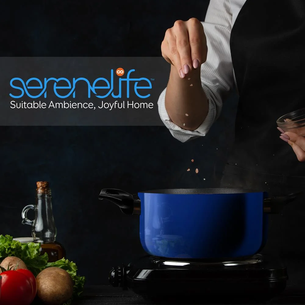 SereneLife 15 Piece Pots and Pans Non Stick Kitchenware Cookware Set, Blue - Image 6