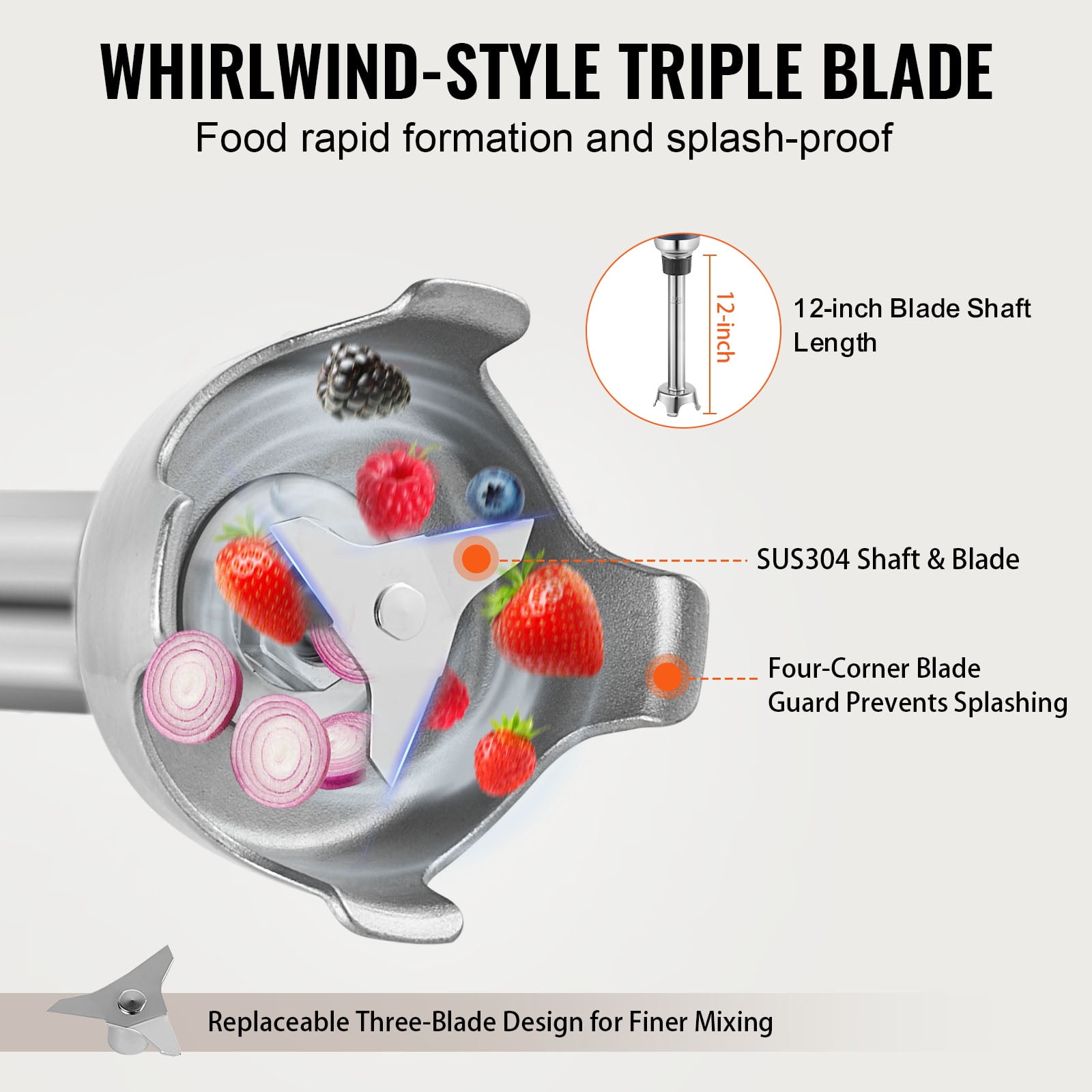 KFFKFF Professional Handheld Blender, 350W Robust Motor, 12-inch Adjustable Speed, Stainless Steel Blade, Versatile Stick Mixer for Soups, Sauces, and Creams - Image 4