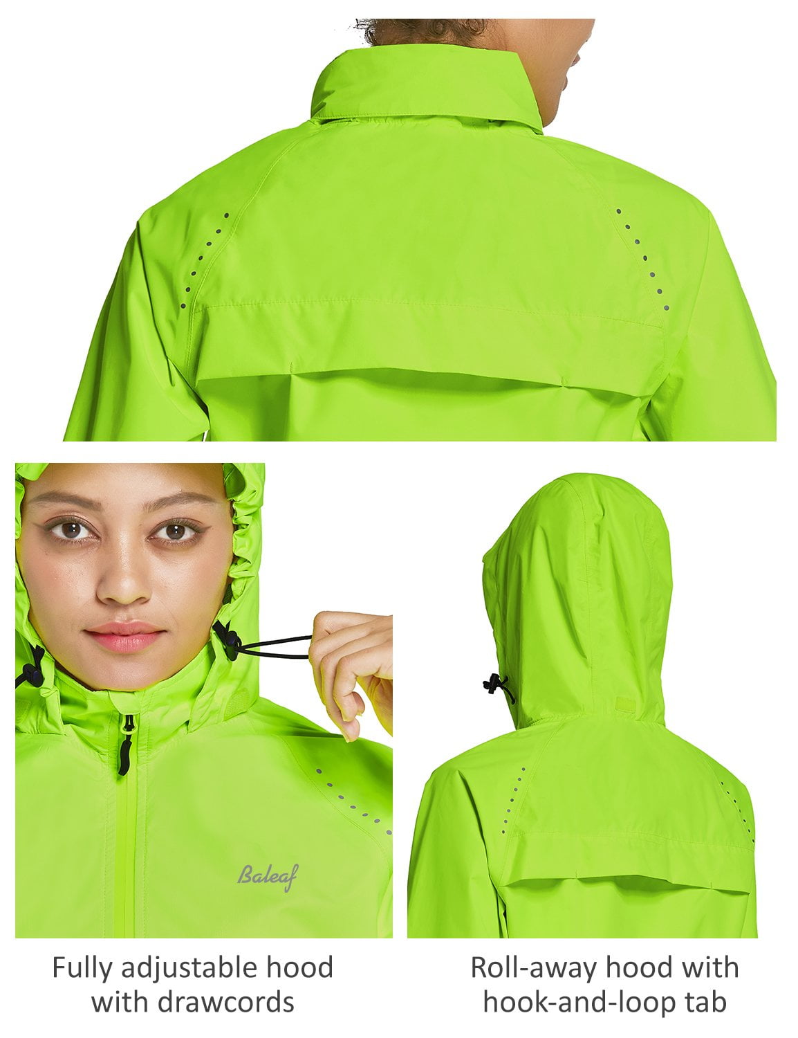 BALEAF Women' Cycling Running Rain Jackets Waterproof Hiking Wind Breakers Golf Lightweight Packable Reflective Fluorescent Yellow Size M - Image 2
