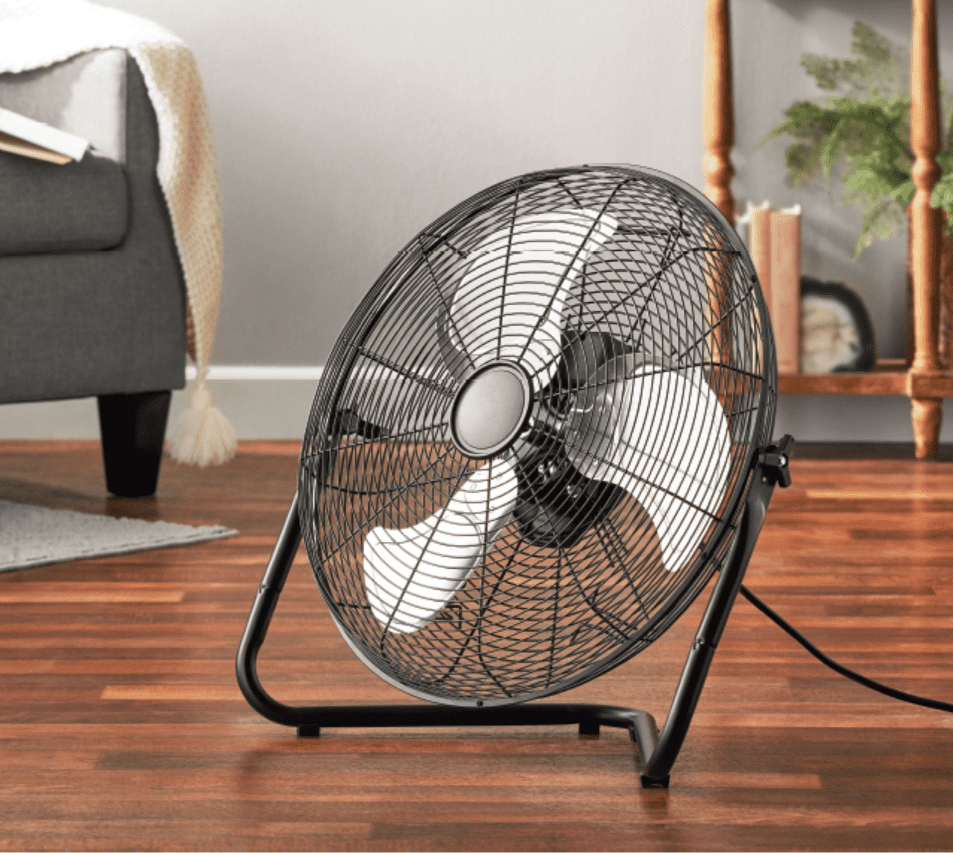 (3 pack) Mainstays 20" 3-Speed High Velocity Tiltable Black Steel Floor Fan - Image 3