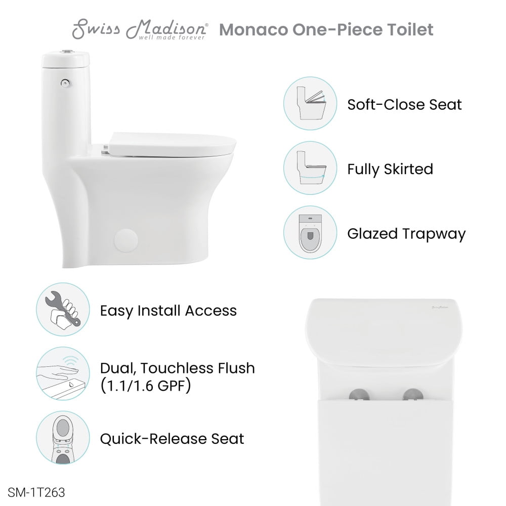 Monaco One-Piece Elongated Toilet Dual-Flush 1.1/1.6 gpf, Touchless - Image 15