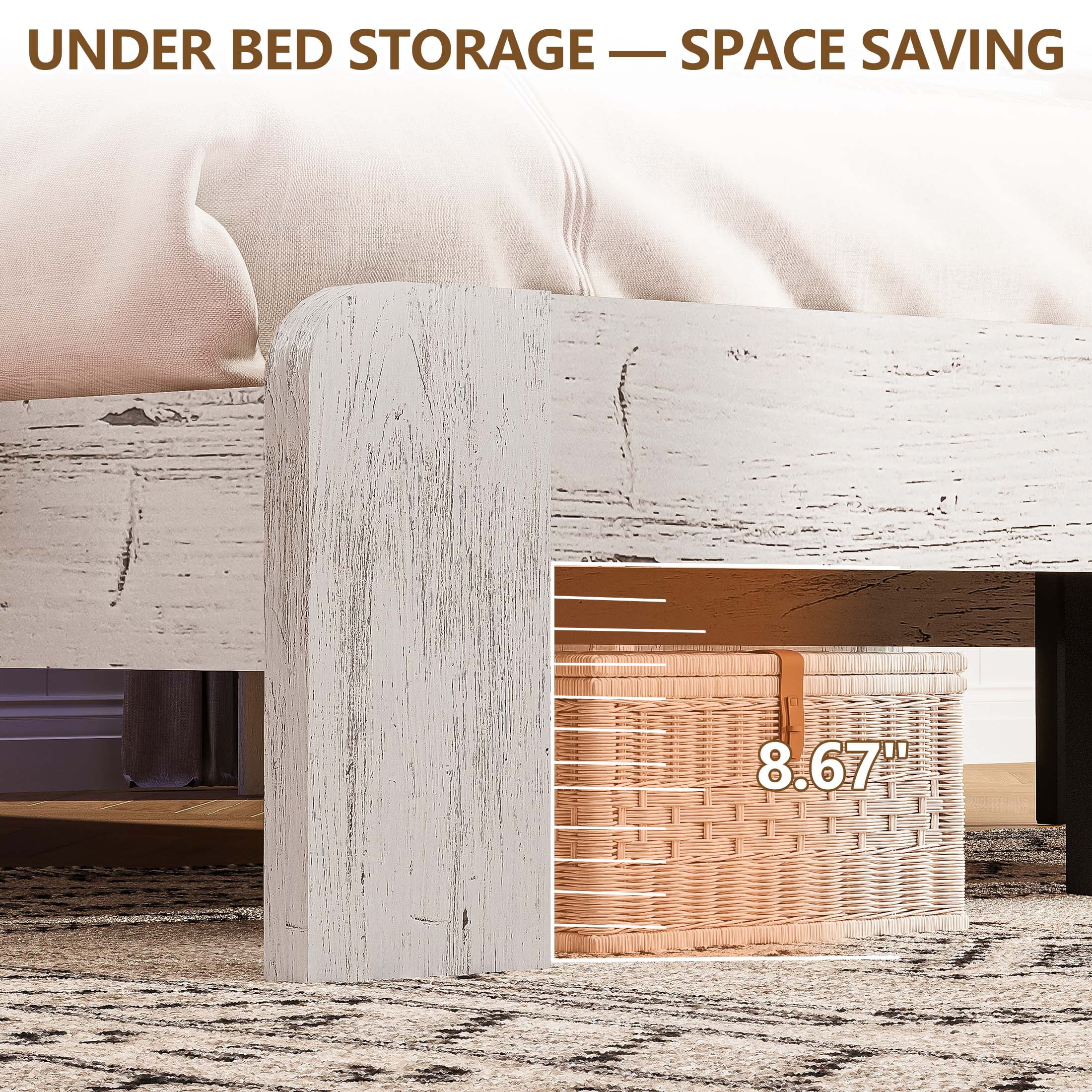 Full Bed Frame with LED Storage Headboard and Charging Station, UHOMEPRO Wood Full Bed Frame with Strong Support and RGB Lights, Modern Farmhouse Bedroom Furniture, No Box Spring Needed, White - Image 9