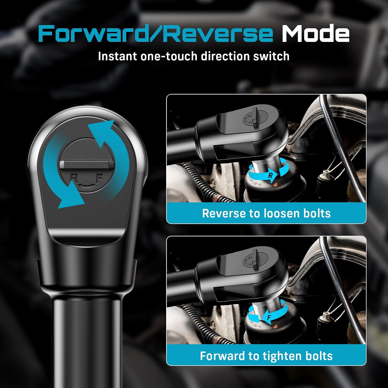 Seesii 3/8" Cordless Ratchet Wrench, 40Ft-lbs (54N.m) 220RPM Light Weight Powered Electric Ratchet, 6" Extended Long Neck with Built-in LED, 2x 2.0Ah Batteries, 7x Sockets(10/11/12/13/14/15/17mm) - Image 9