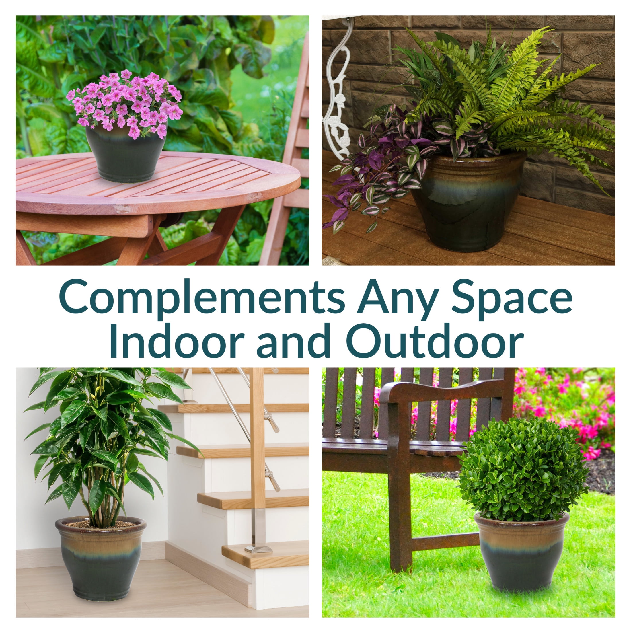 Sunnydaze Studio 15" x 15" x 12.5" Round Forest Lake Green Ceramic Outdoor Planter - Image 8