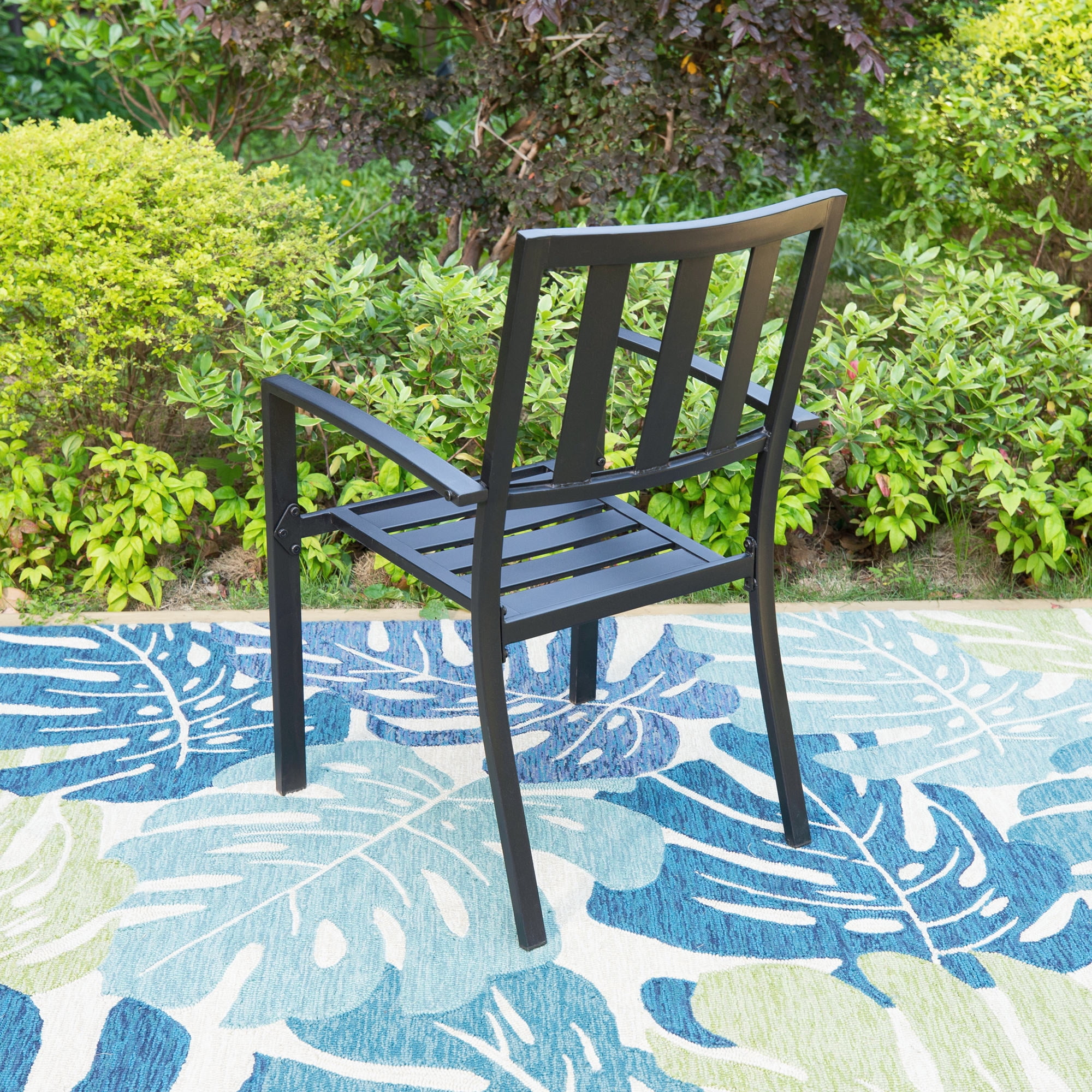 MF Studio 5-Piece Outdoor Patio Dining Set with Stacking Chairs & Faux Wood Table for 4-Person, Metal Steel, Black - Image 13