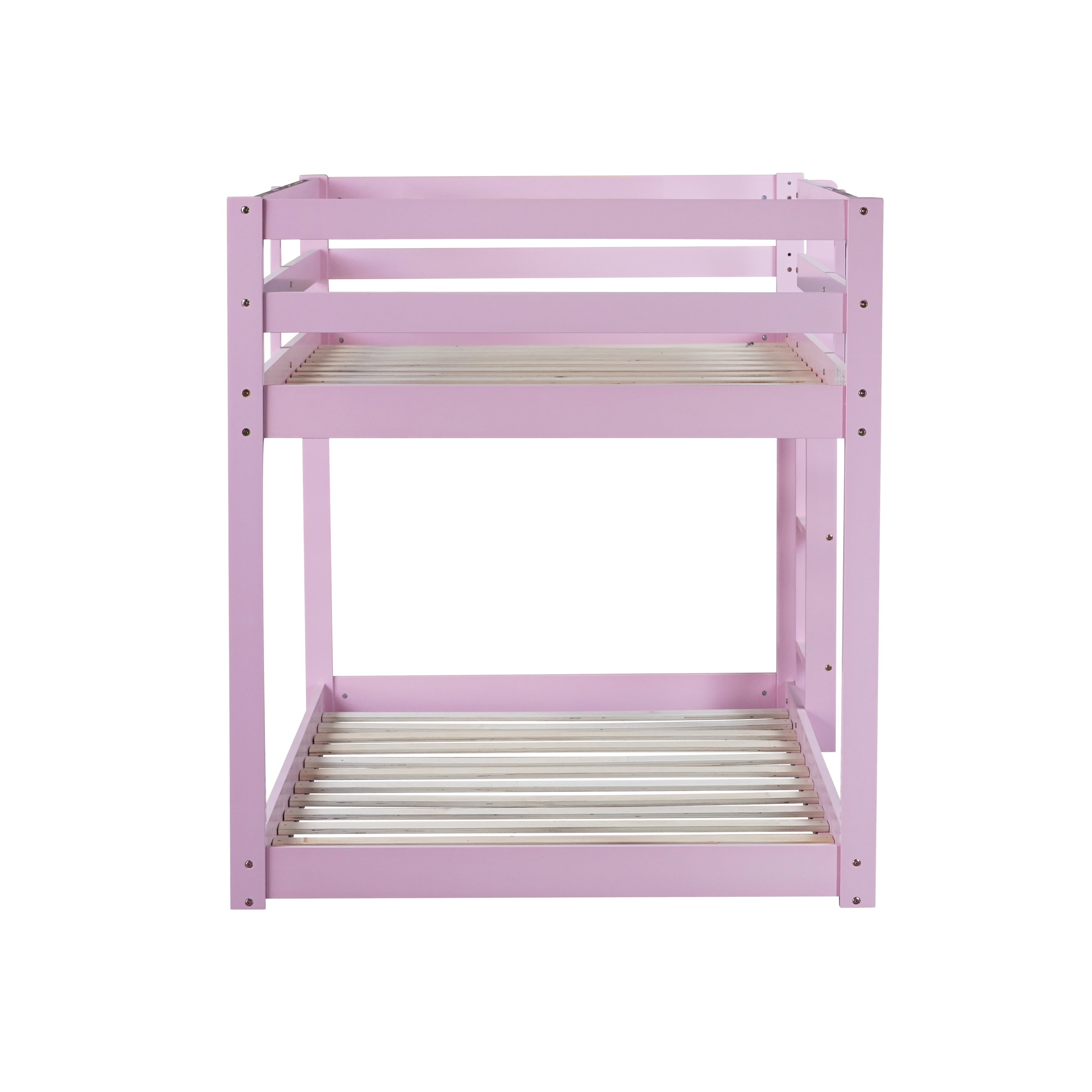 Miniyam Twin over Twin Bunk Bed with Ladder for Kids and Teens, Light Pink - Image 5