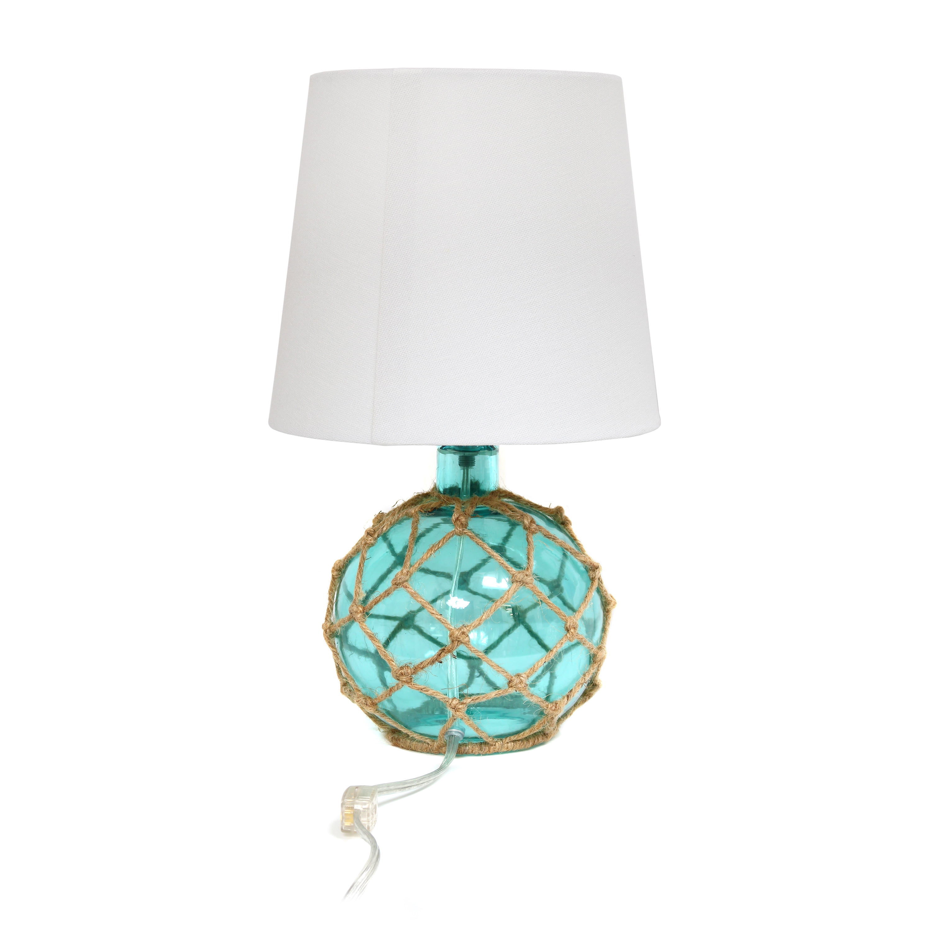 Elegant Designs 14.75" Buoy Rope 2-Pack Nautical Netted Coastal Ocean Sea Glass Table Lamp with White Fabric Shade, Aqua - Image 8