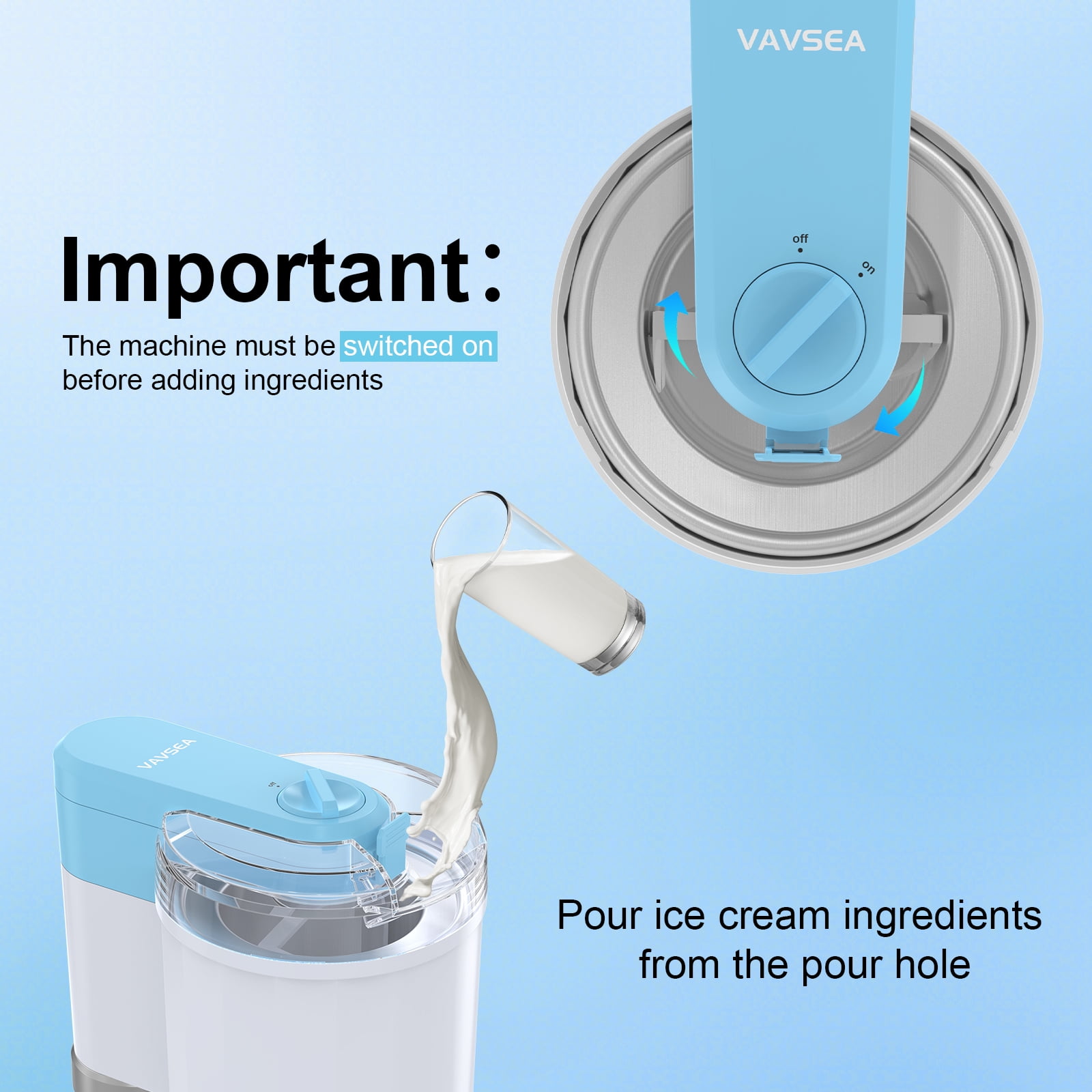 VAVSEA Ice Cream Maker, Frozen Yogurt Machine, for Homemade Gelato, Sorbet, Electric Soft Serve Maker, Christmas Gift, Blue - Image 3