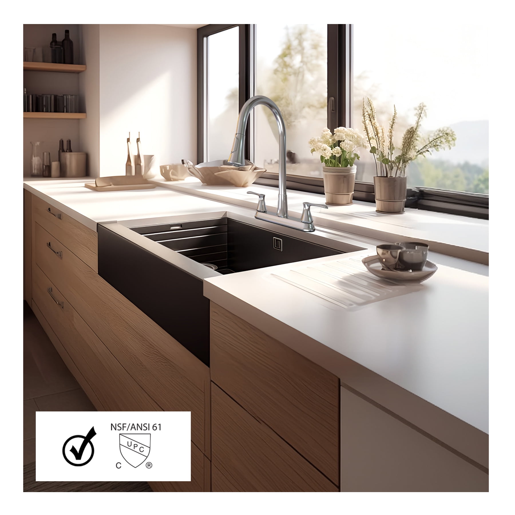 WMF-8201ZNL-CP Hybrid Metal Double Handle Kitchen Faucet with Pull Down Sprayer, Chrome - Image 2