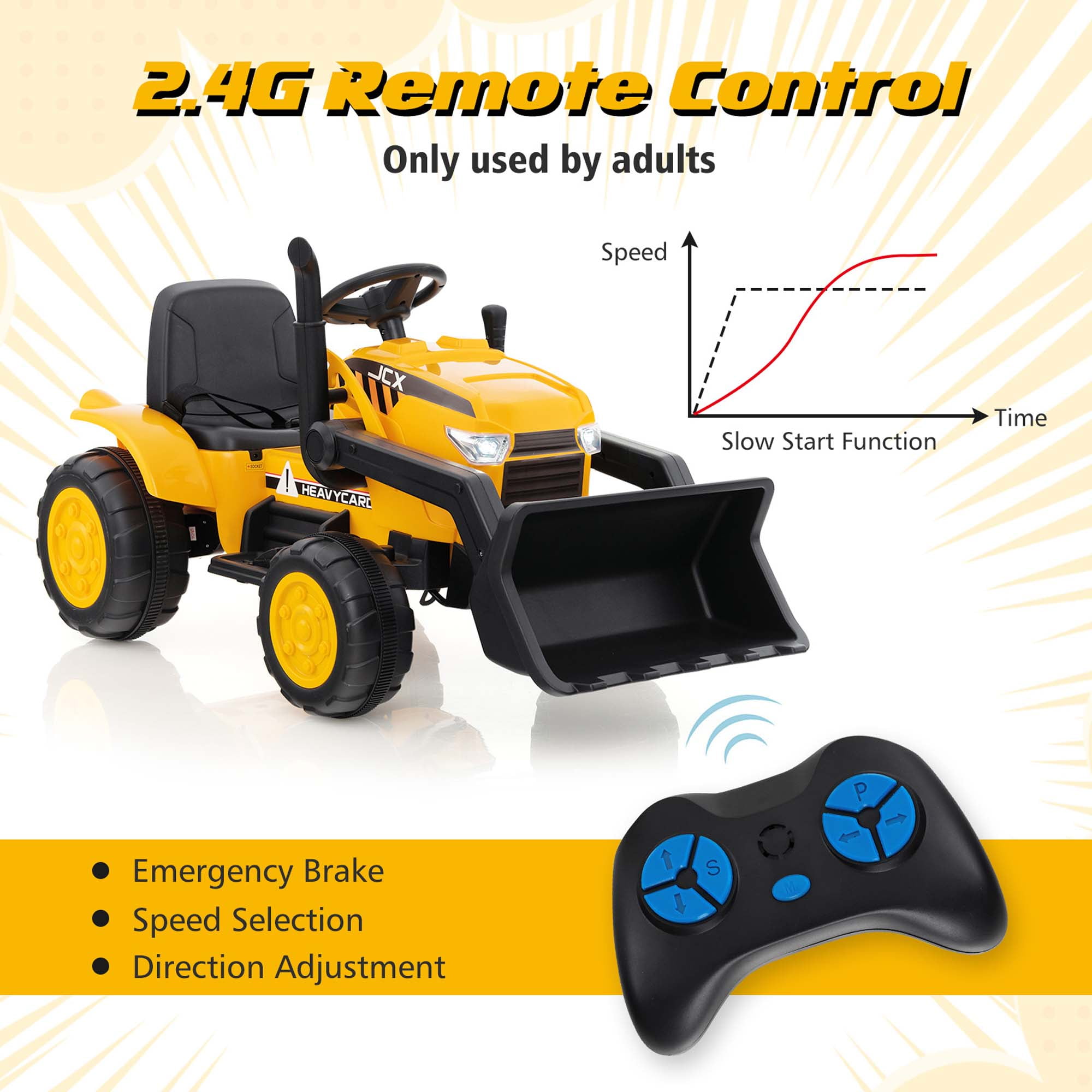 Costway 12V Kids Ride On Excavator Digger Electric Bulldozer Tractor RC with Light & Music - Image 2