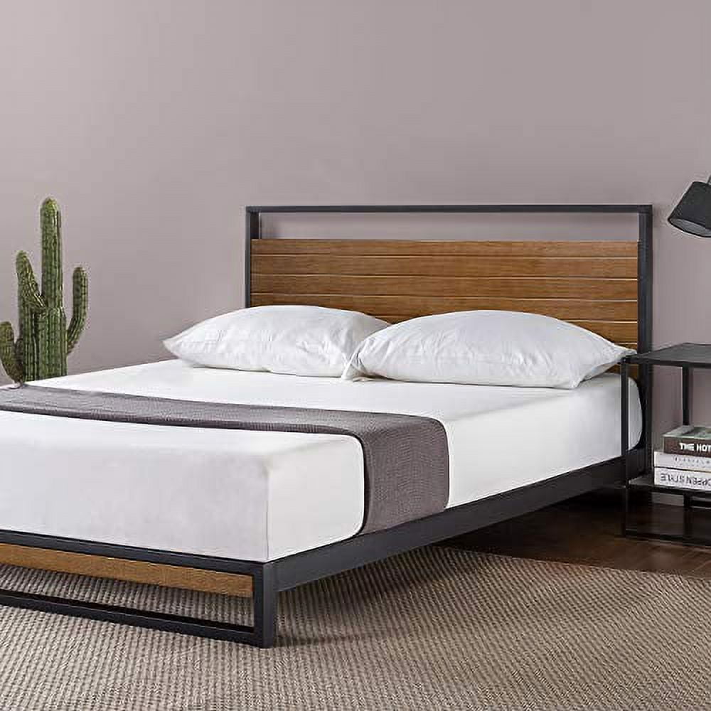 Zinus Suzanne 37" Metal and Wood Platform Bed with Headboard, Chestnut Brown, Twin - Image 9