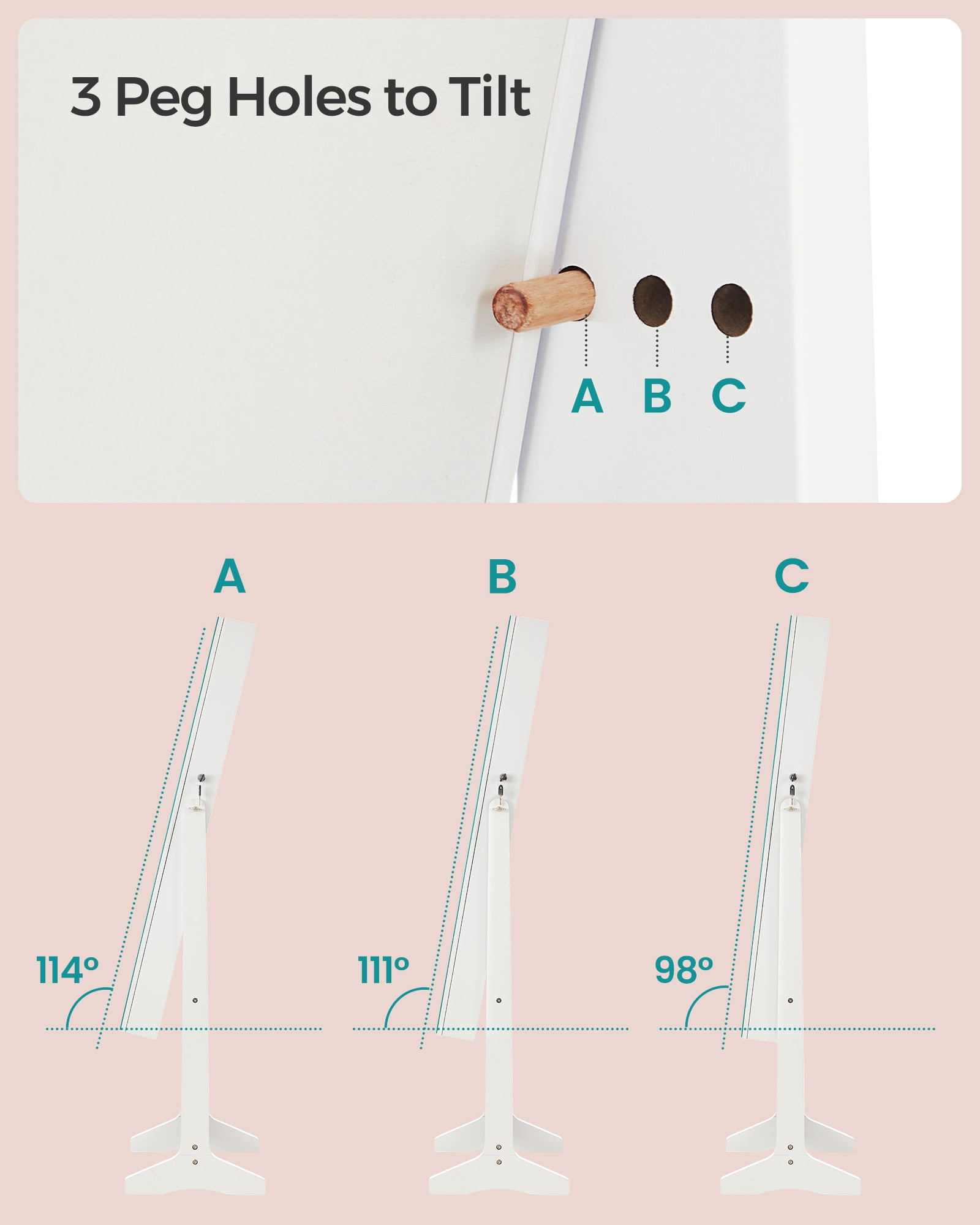 Jewelry Armoire Cabinet With Full-Length Mirror, Lockable Organizer, White & Black, Gift Idea - Image 6