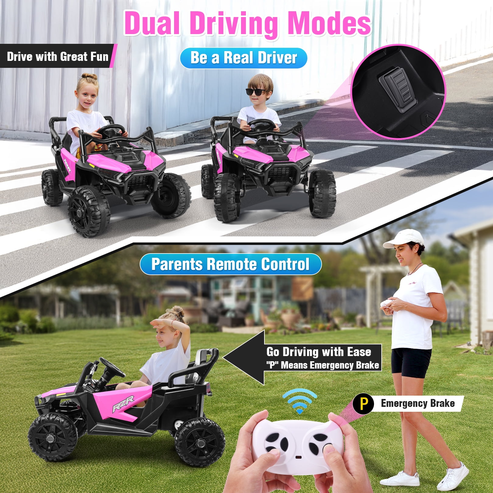 Funcid 12V Ride on Toys with Remote Control, Single Seater Ride on Cars, 200W Electric Car for Kids w/ Bluetooth, Knob Volume Control, Battery Indicator, MP3, Spring Suspension, Pink - Image 3