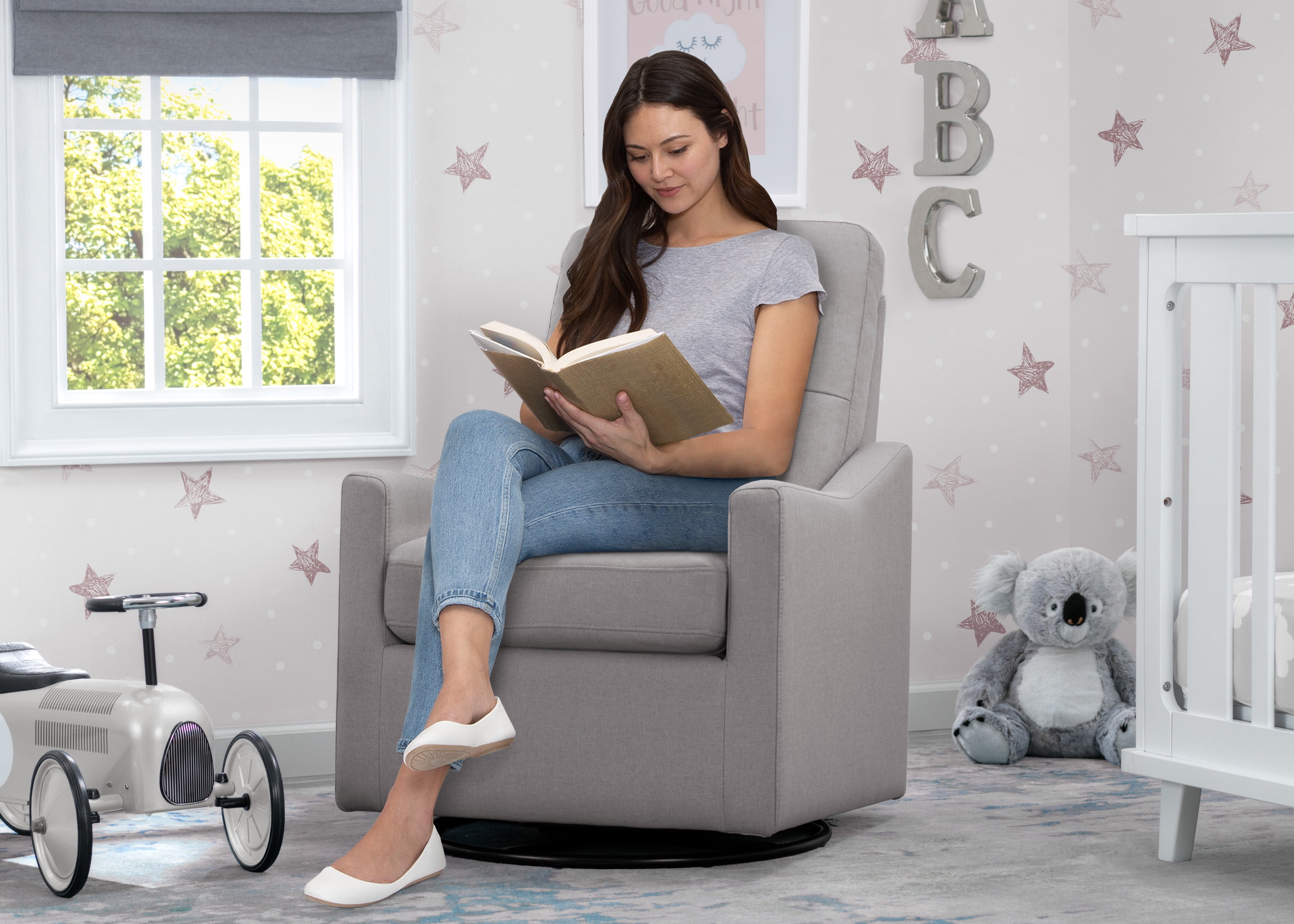 Delta Children Kenwood Slim Nursery Glider Swivel Rocker Chair, French Grey - Image 7