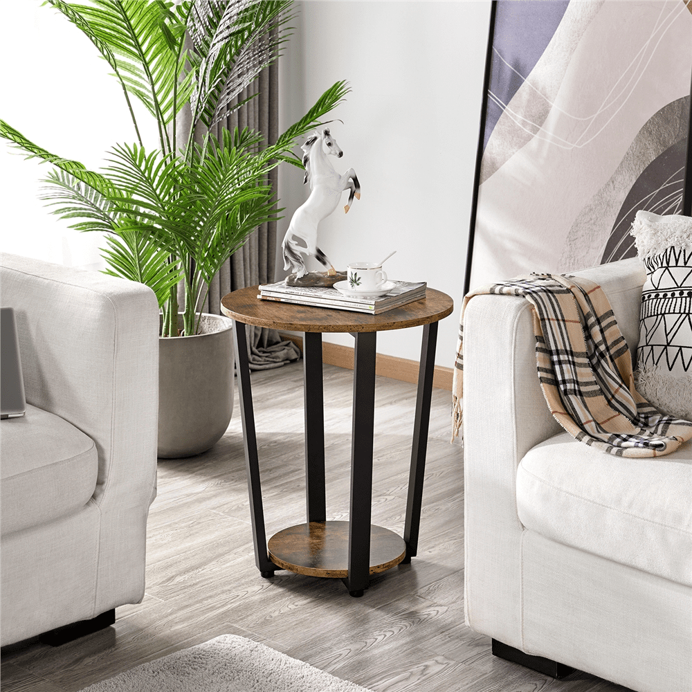 Alden Design Metal Side Table Industrial Round End Table with Storage for Livingroom, Set of 2, Brown - Image 8