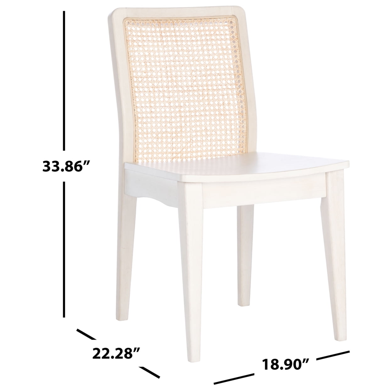 SAFAVIEH Benicio Rattan Dining Chair, White/Natural, Set of 2 (18.9 in. W x 22.3 in. D x 33.9 in. H) - Image 5