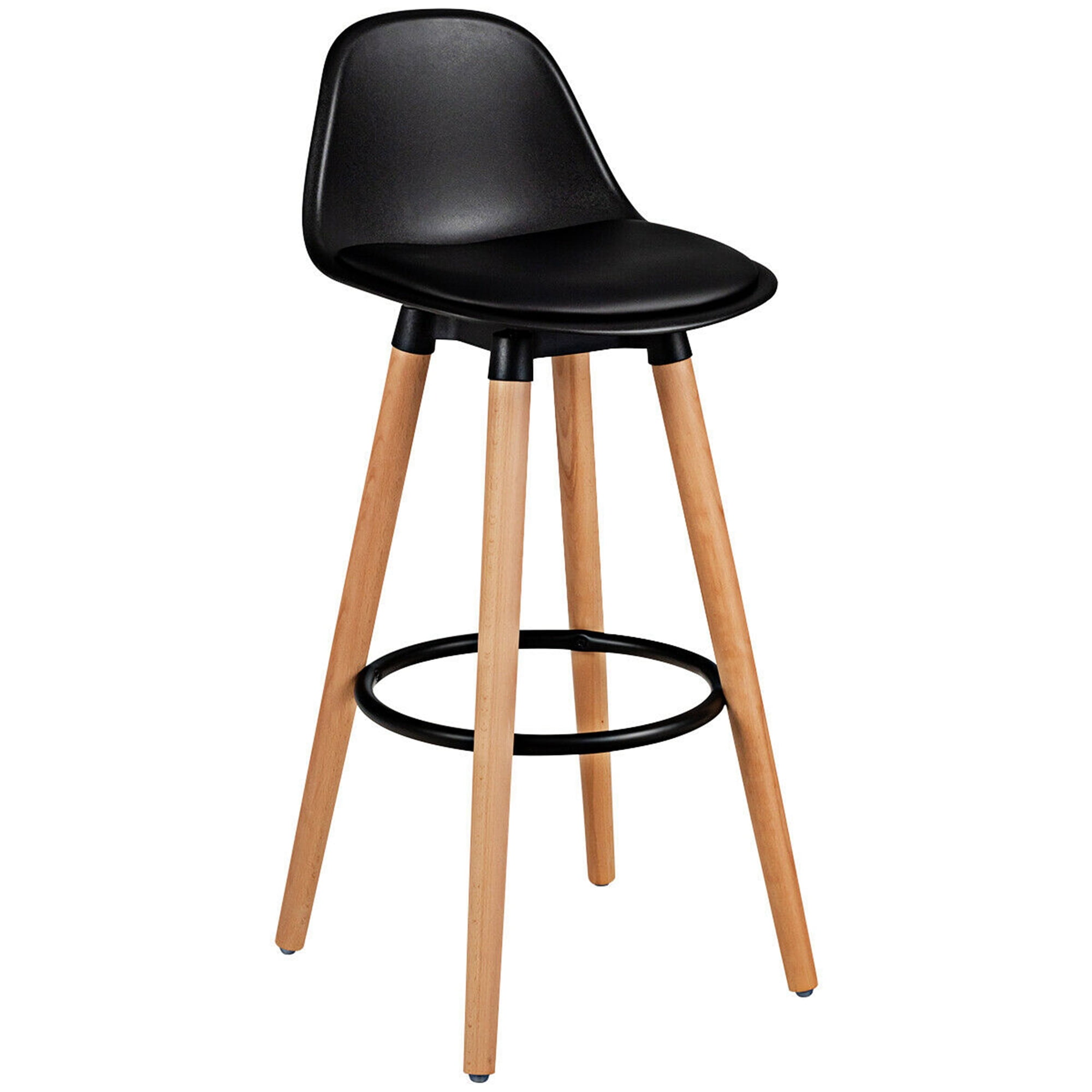 Gymax Set of 2 Mid Century Barstool 28.5" Dining Pub Chair w/Leather Padded Seat Black - Image 5