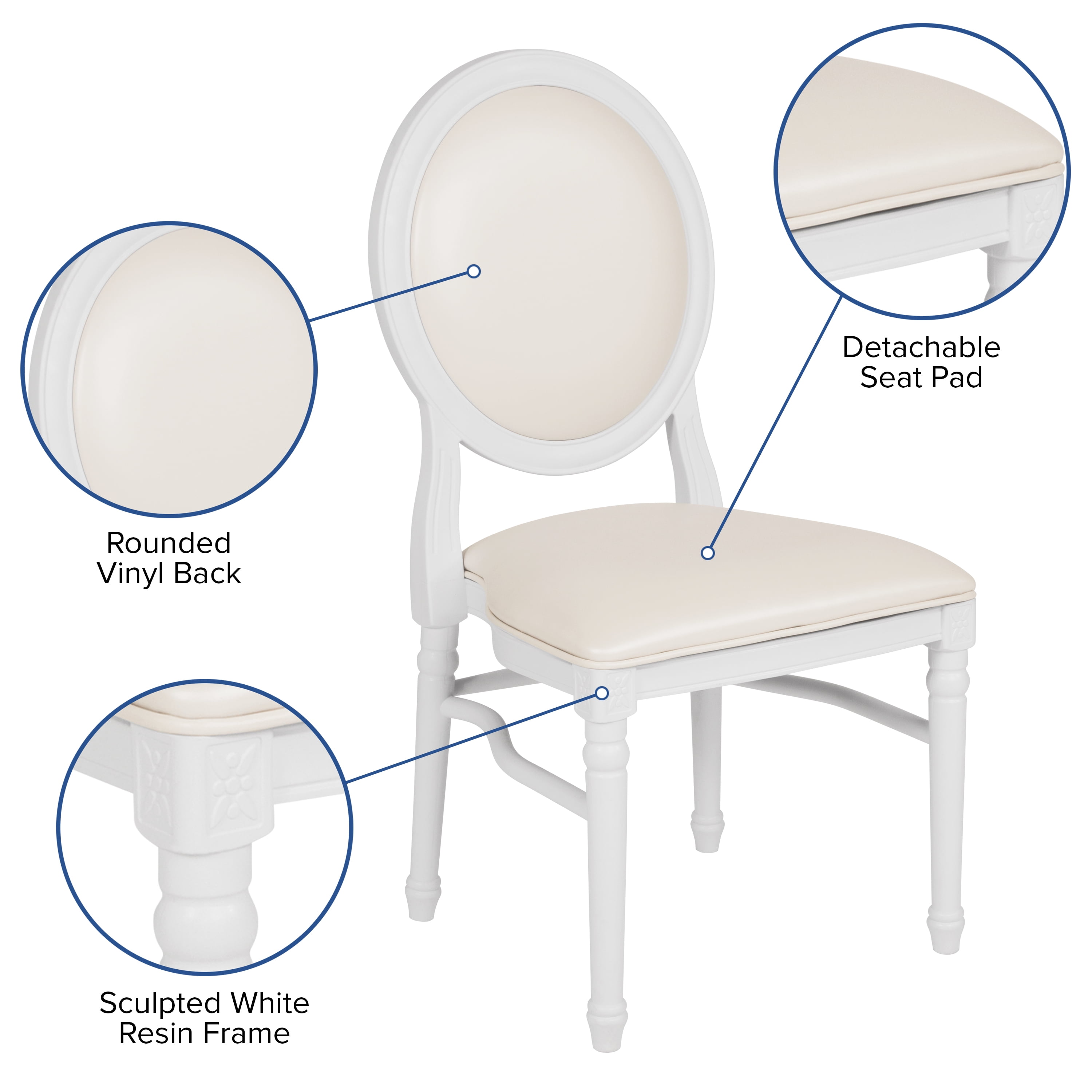 Flash Furniture HERCULES Series 900 lb. Capacity King Louis Chair with White Vinyl Back and Seat and White Frame - Image 10