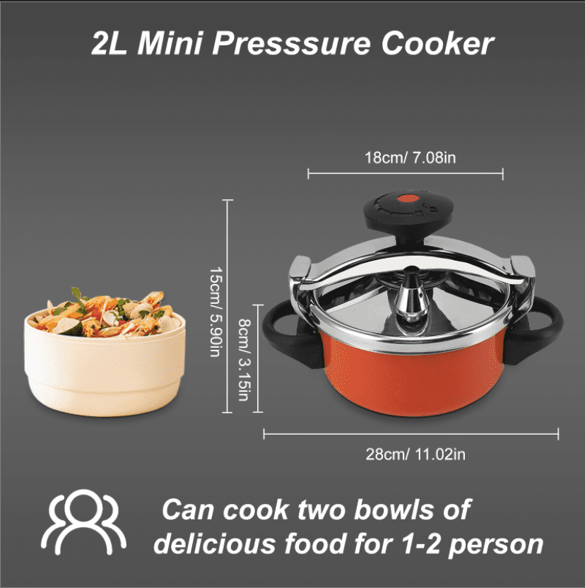 Mini Pressure Cooker, Fast Cooking 2L Stainless Steel Pressure Cooker Explosion for Gas Stoves - Image 2