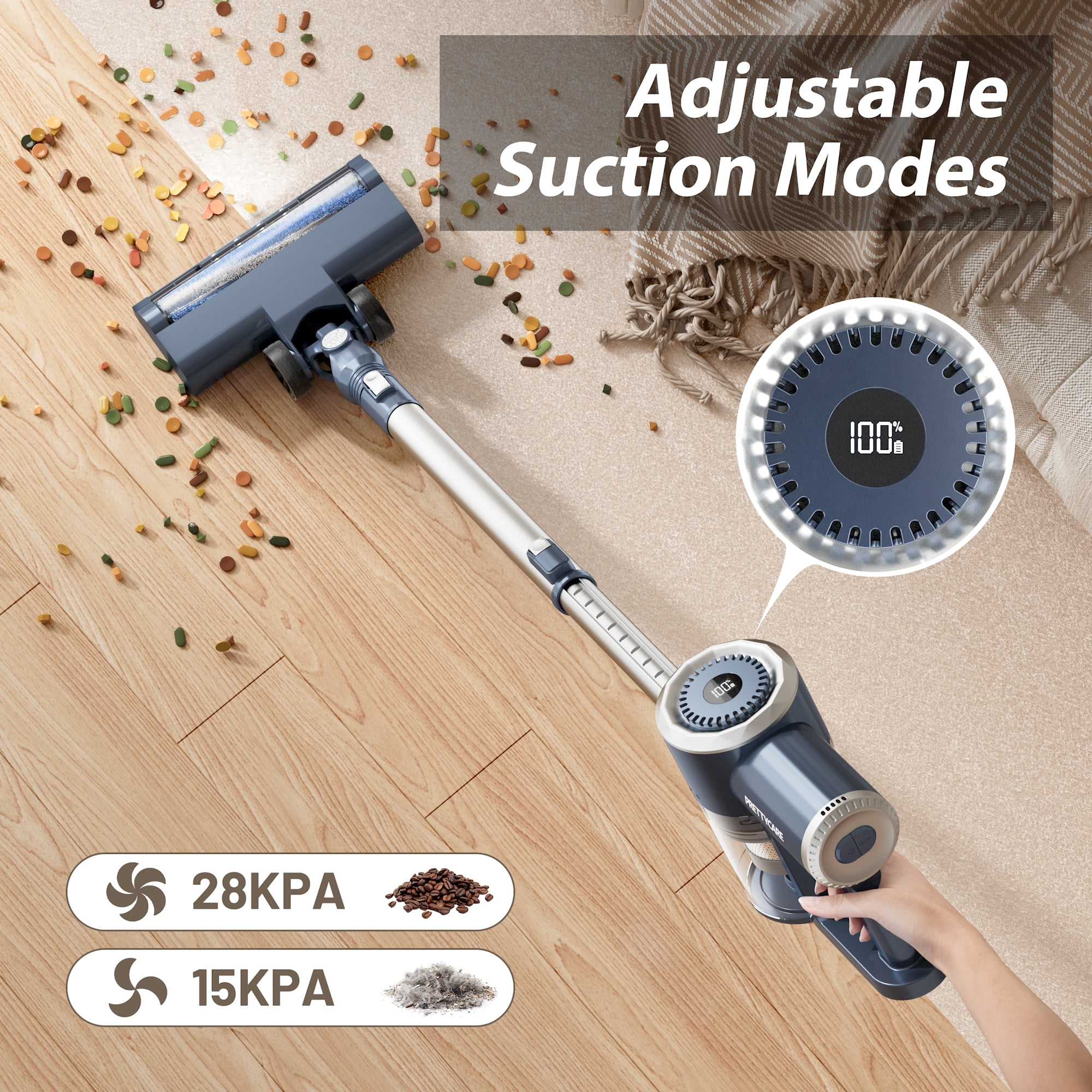 Prettycare Cordless Stick Vacuum Cleaner Lightweight Upright for Carpet Hard Floor Pet Hair W200 - Image 8