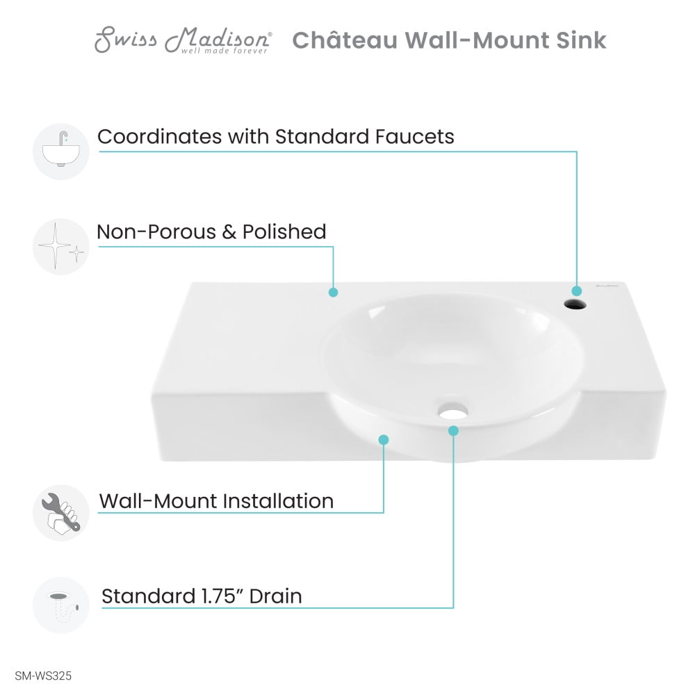 Chateau 30" Right Side Faucet Wall-Mount Bathroom Sink - Image 6