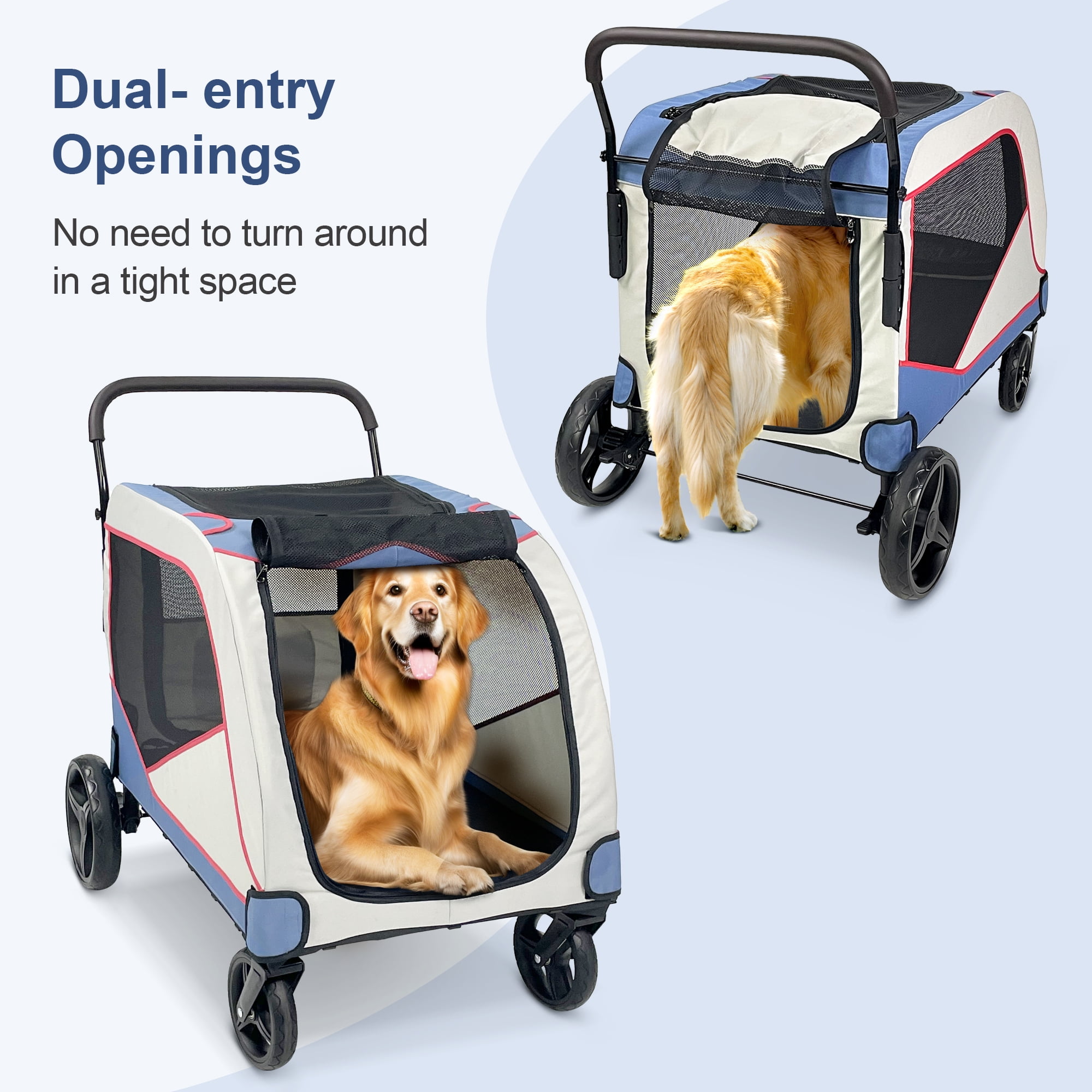Foldable Pet Stroller for Large or 2 Dogs Cats Jogger Wagon with 4 Wheels - Image 5