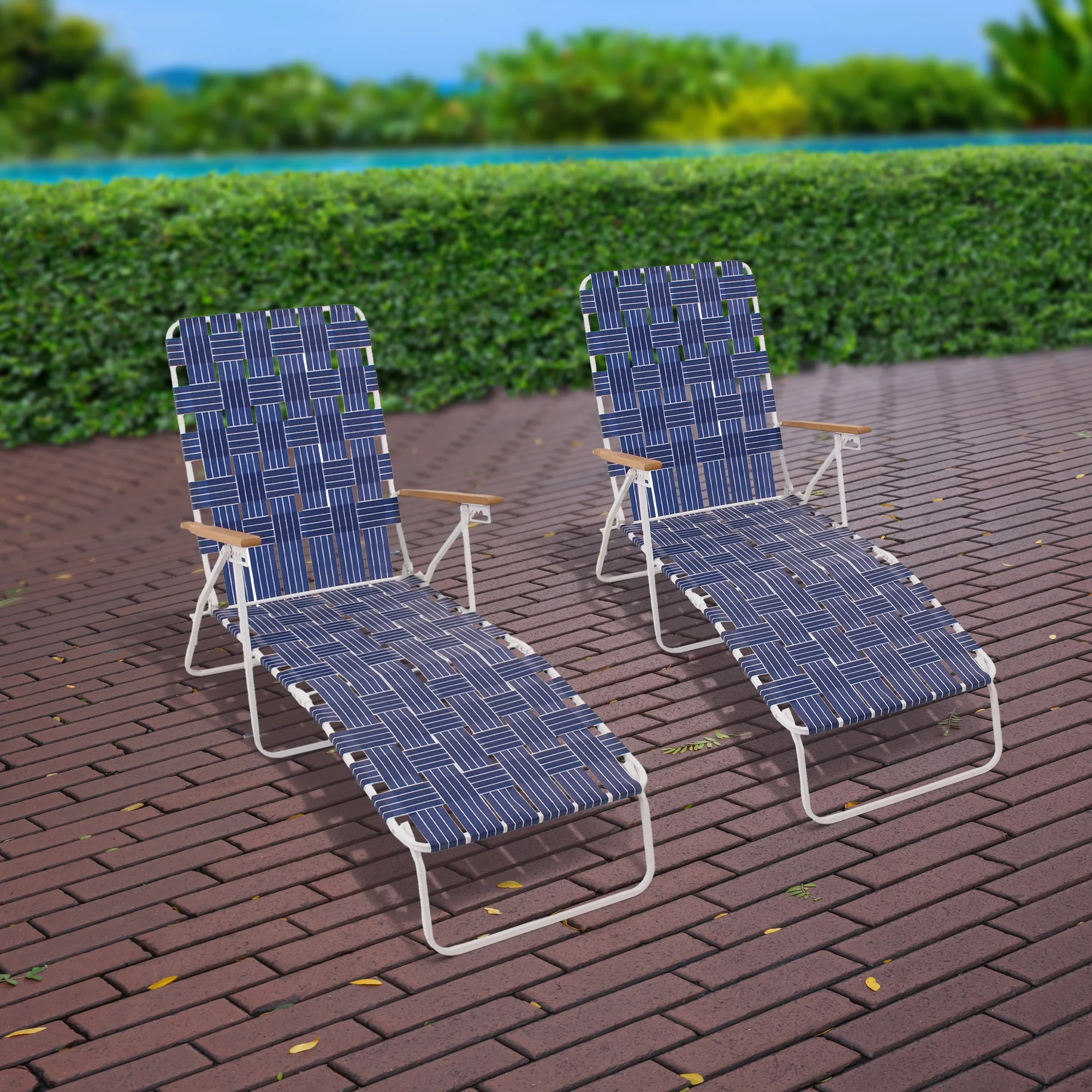 Rio Brands Web Chaise Lounge, High Back White Steel Frame & Blue Web for Pools and Beaches - Image 5