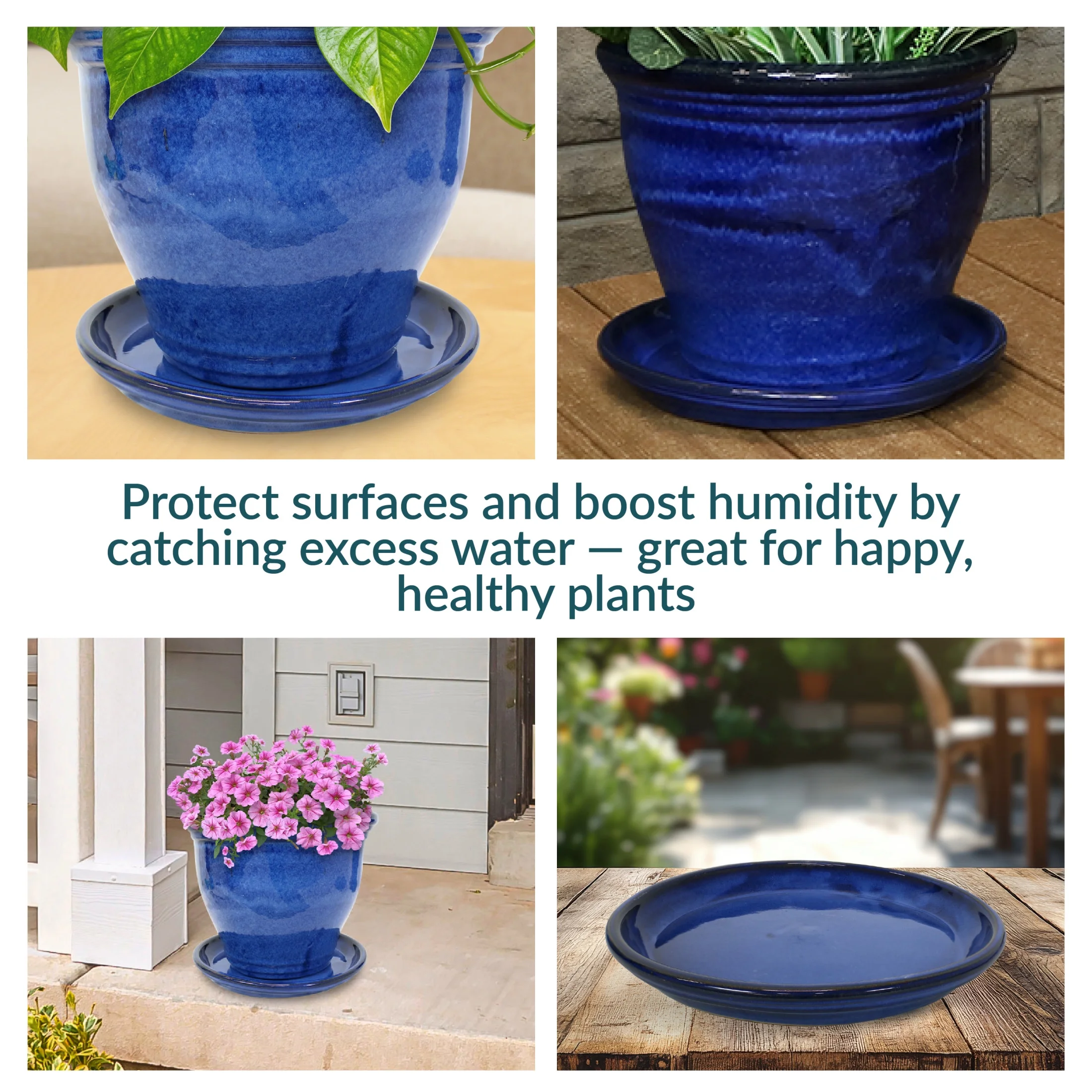 Sunnydaze 14.25" Round Imperial Blue Ceramic Outdoor Flower Pot Saucer 2-Count - Image 4