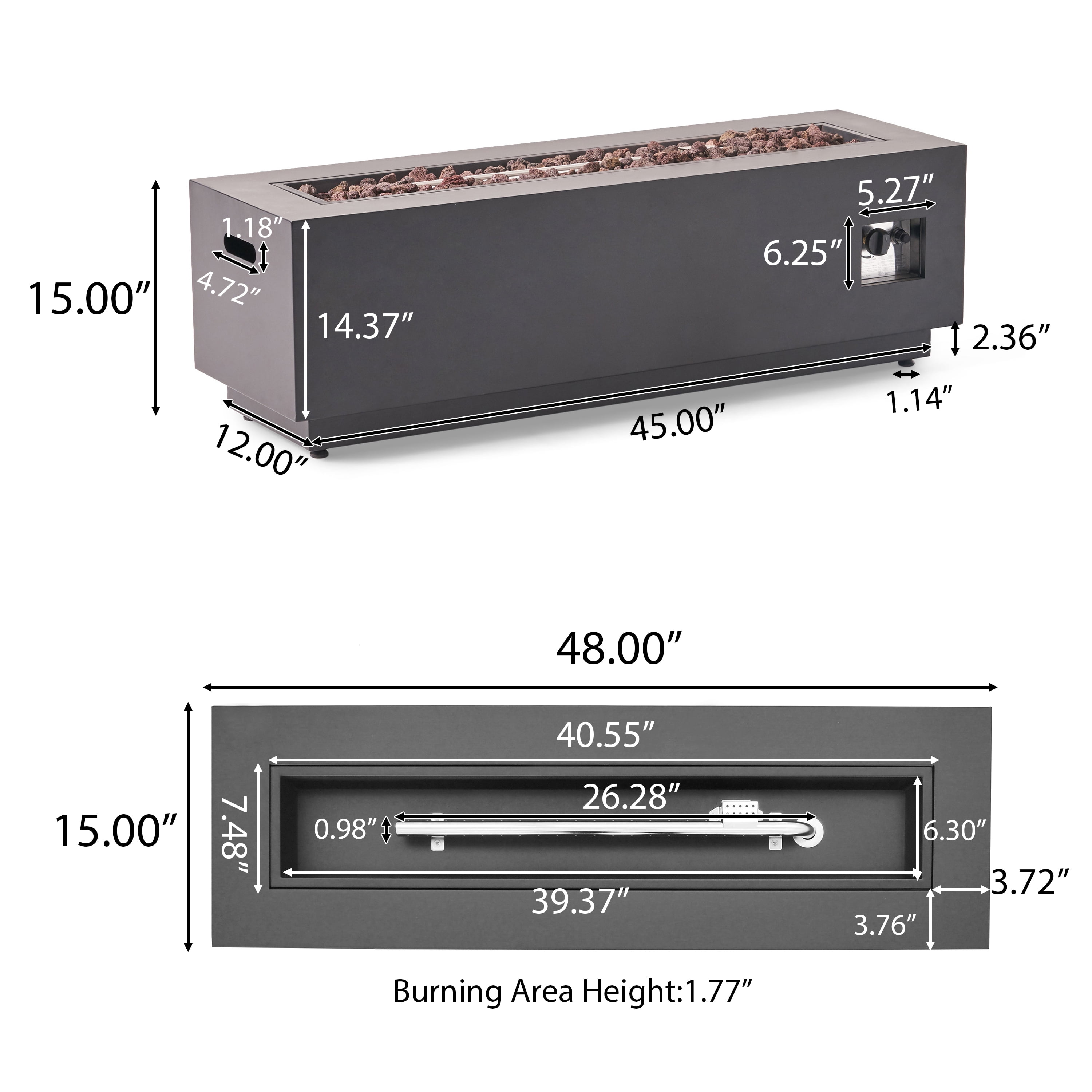 Reign Outdoor Rectangular Iron Gas Fire Pit , Dark Grey - Image 4