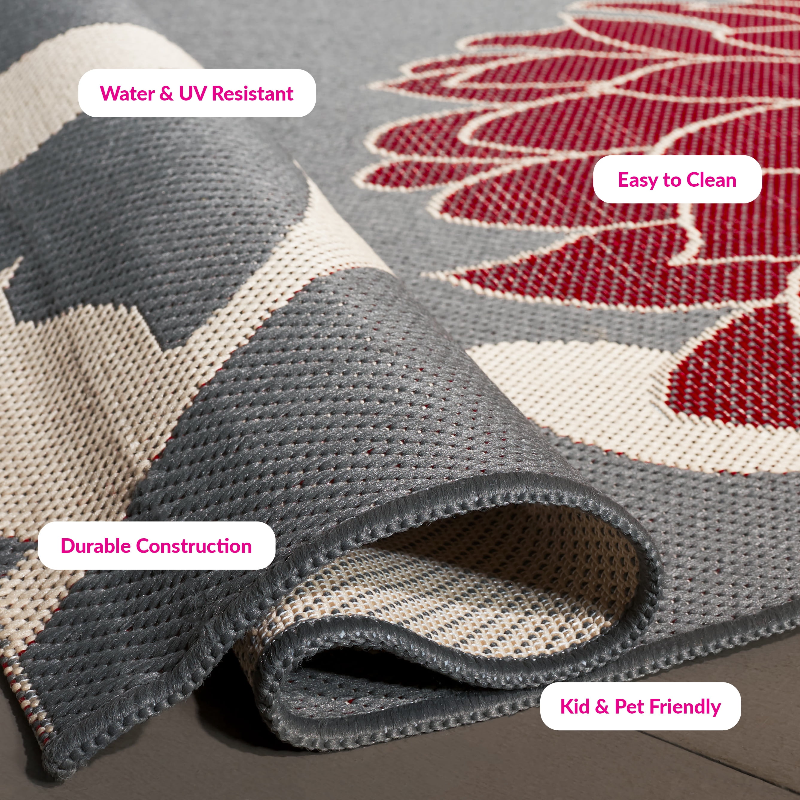 Safavieh Courtyard Tyson Floral Indoor/Outdoor Area Rug, Anthracite/Red, 6'7" x 9'6" - Image 14