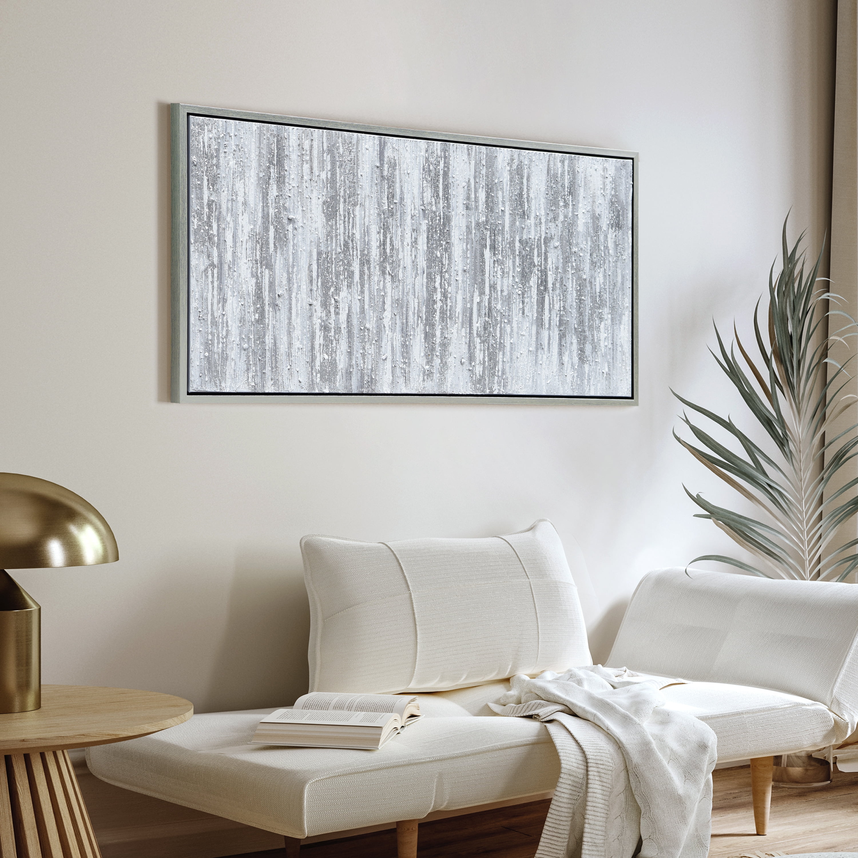 Silver Frequency Textured Hand Painted Canvas Wall Art with Silver Foil by Martin Edwards 24" x 48" - Image 10