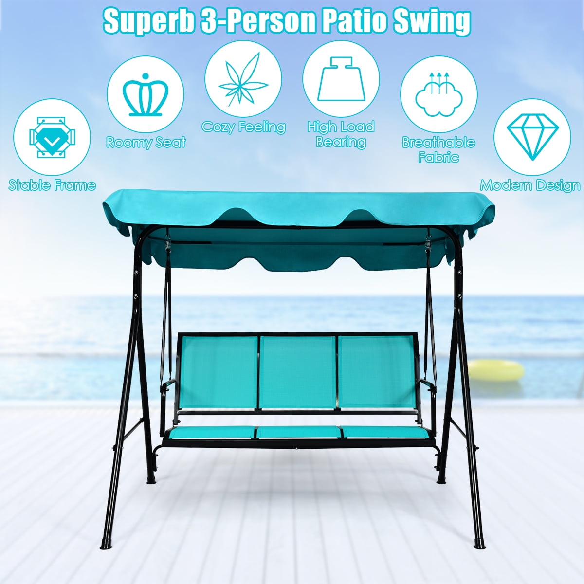Costway 3 Person Patio Swing Canopy Yard Furniture - Image 2
