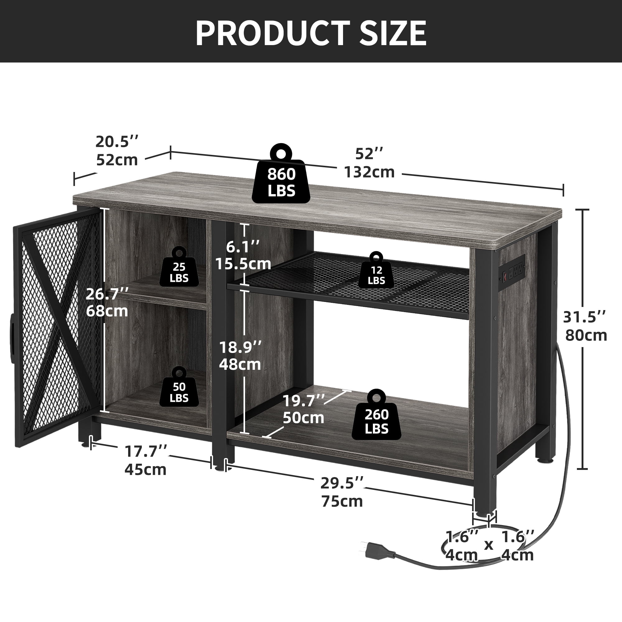 DEXTRUS Heavy Duty Metal Aquarium Stand with Power Outlets - Suitable for 55-75 Gallon Fish Tank Stand, Turtle Tank, Reptile Terrarium (880lbs Capacity) - Grey - Image 3