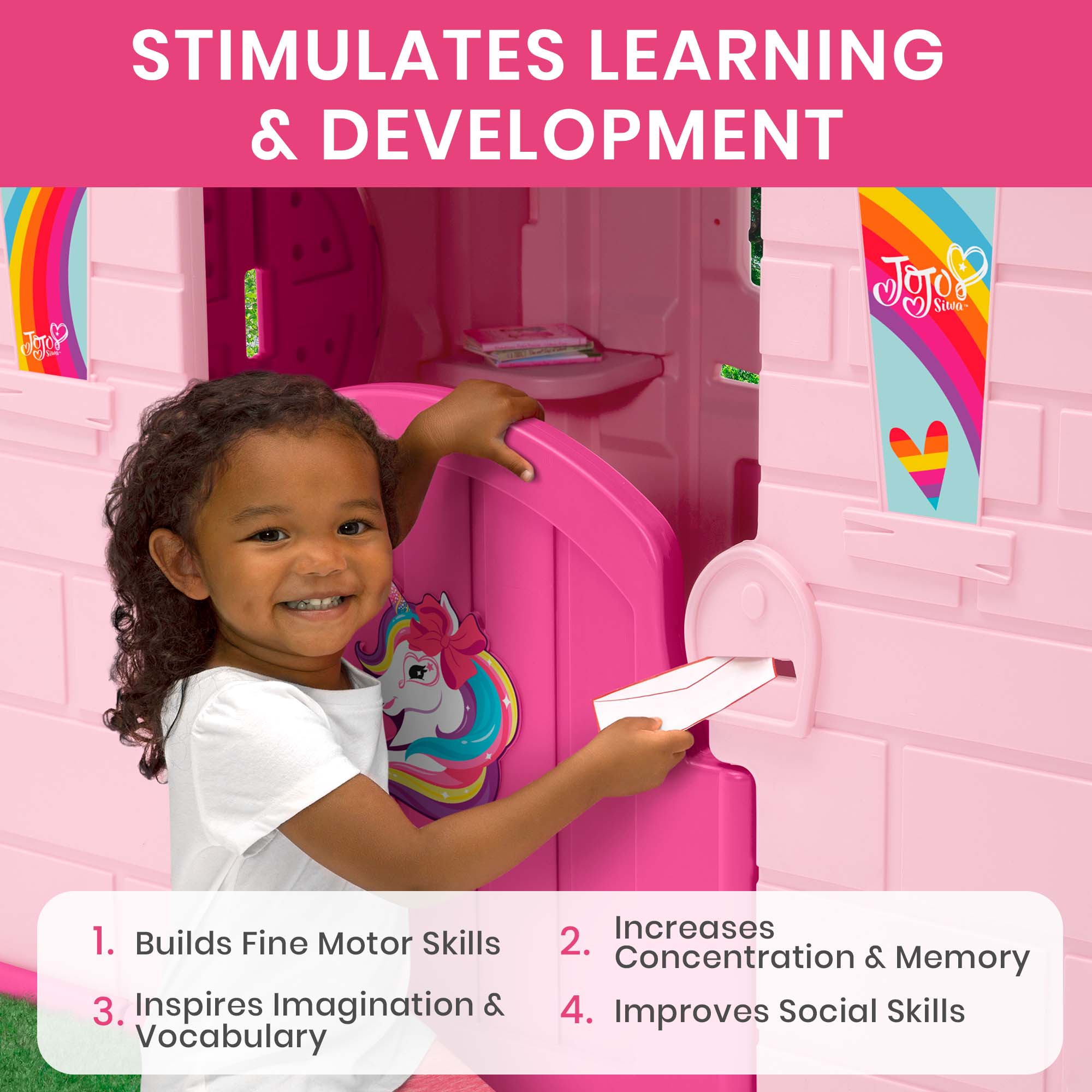 Delta Children Rainbow & Unicorn Plastic Indoor/Outdoor Playhouse with Easy Assembly, Pink - Image 5