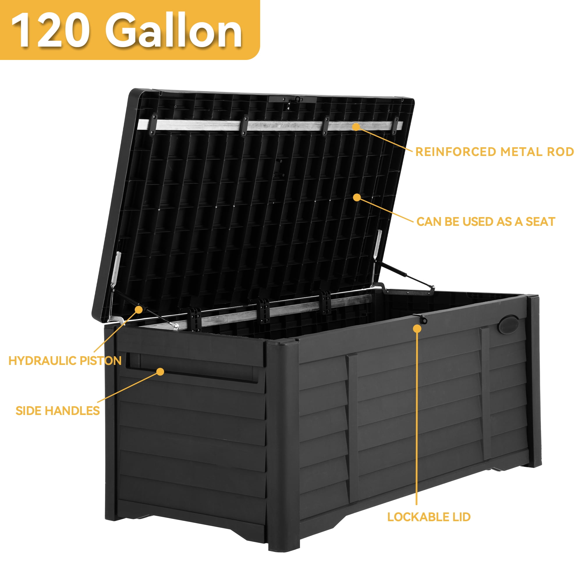 DEXTRUS Outdoor 120 Gallon Resin Deck Box, Black – Large Capacity for Outdoor Storage - Image 2