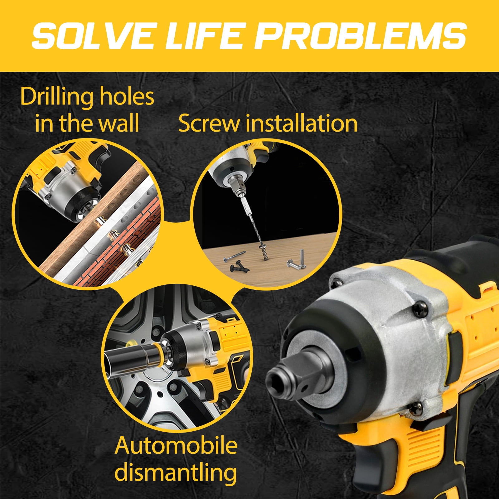 21V Cordless Impact Wrench with 2 Batteries,Brushless Motor 1/2" Impact Drill,Impact Gun Max Torque 280 ft lbs (380N.m),30Pcs Tool Set for Home,Yellow - Image 9