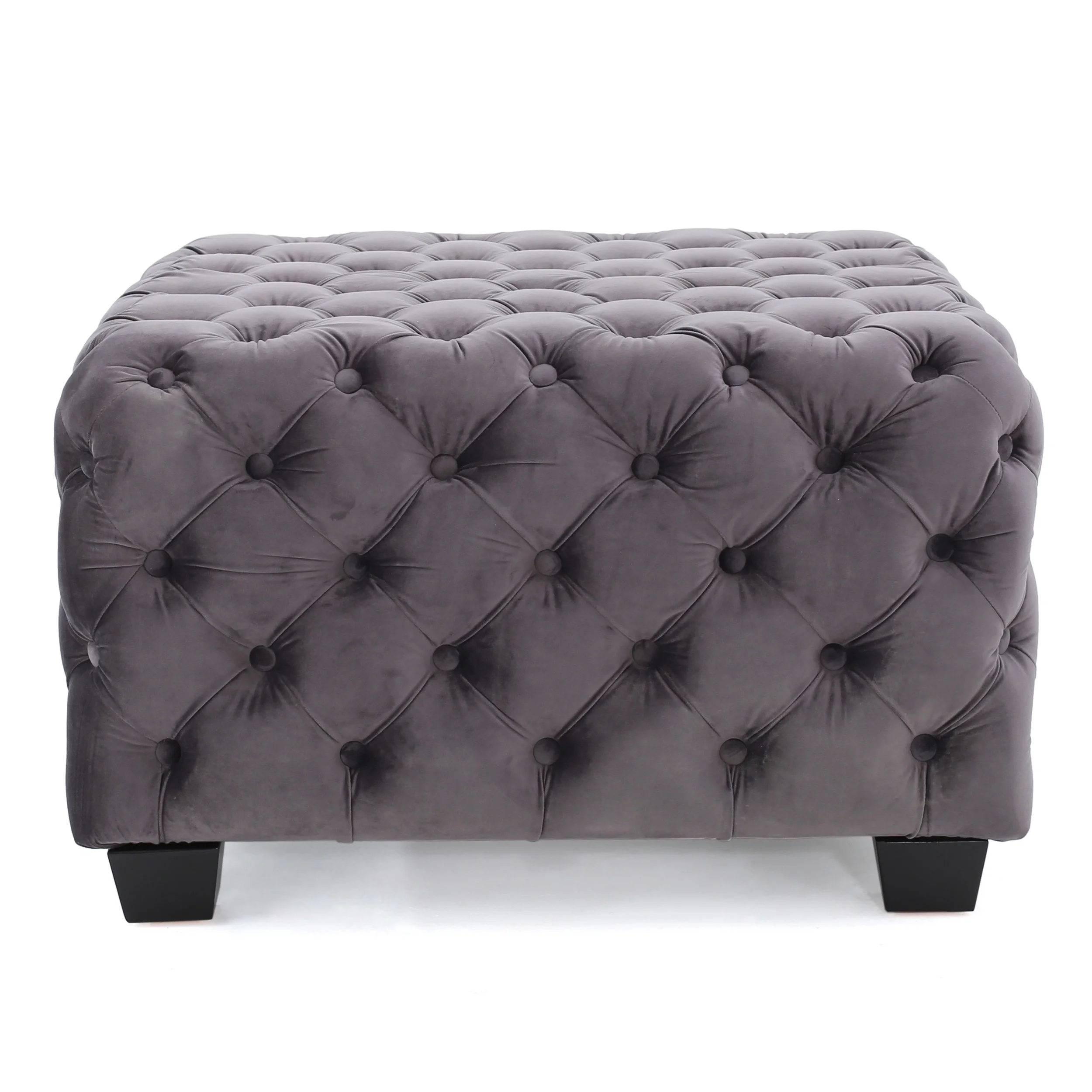 Noble House James Square Velvet Ottoman, Grey - Image 3