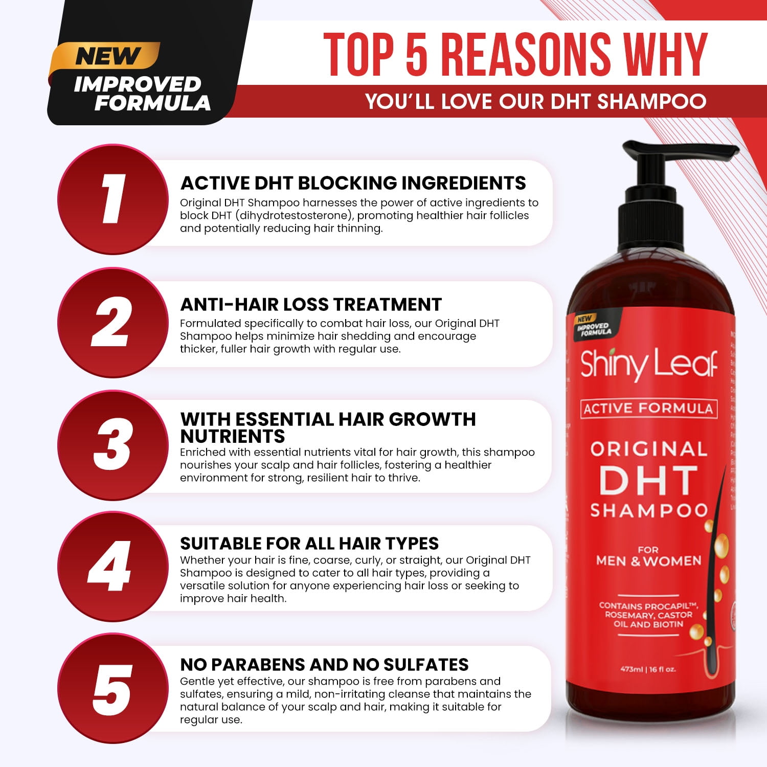 Shiny Leaf DHT Blocker Hair Loss Prevention & Care Daily Shampoo with Biotin, Castor Oil & Rosemary, 16 fl oz (2 pack) - Image 12