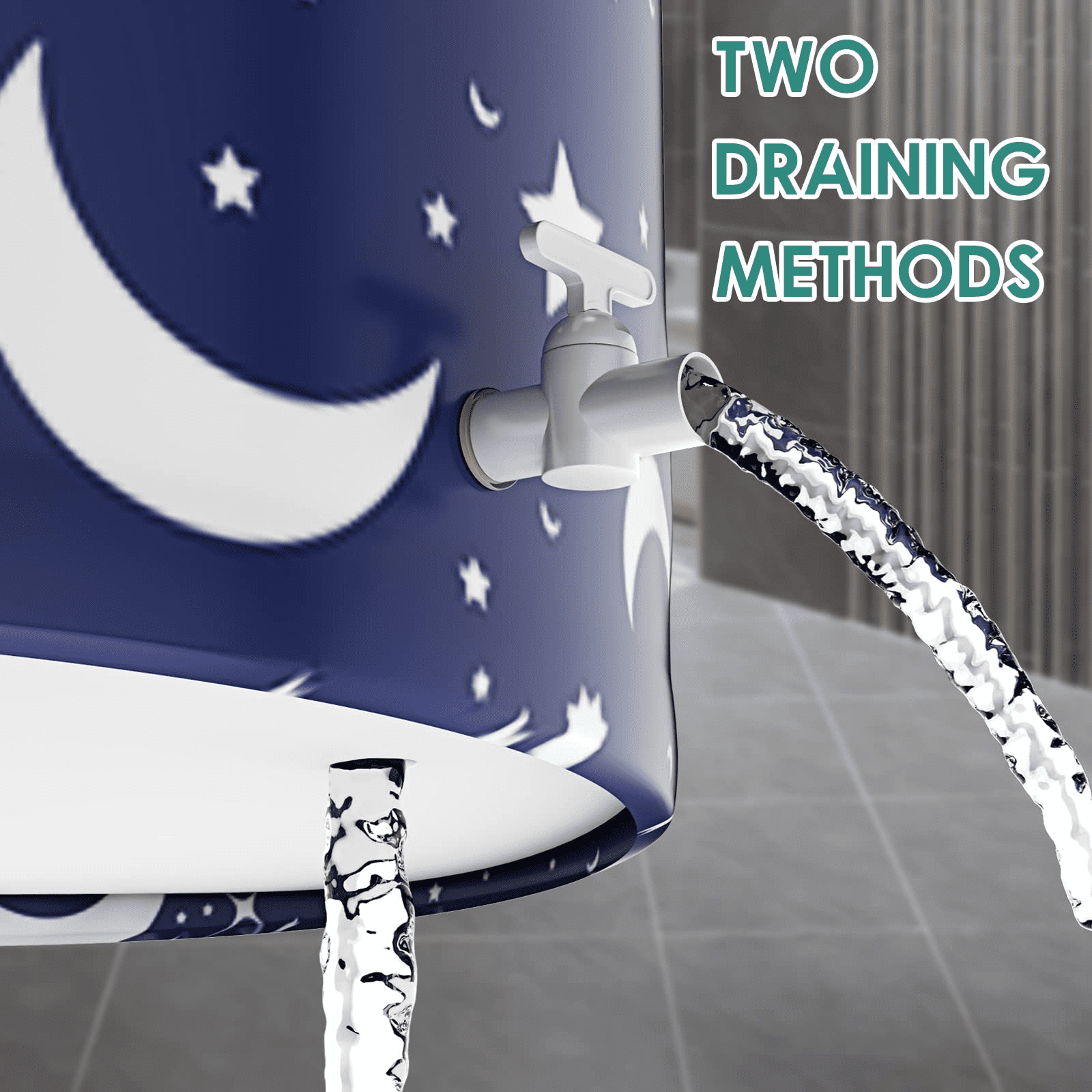 BEJOLO Folding Bathtub for Adult, 47in Large Protable Family APS Tub Foldable Soaking Bathing Shower Tub Kit, Starry Blue - Image 5