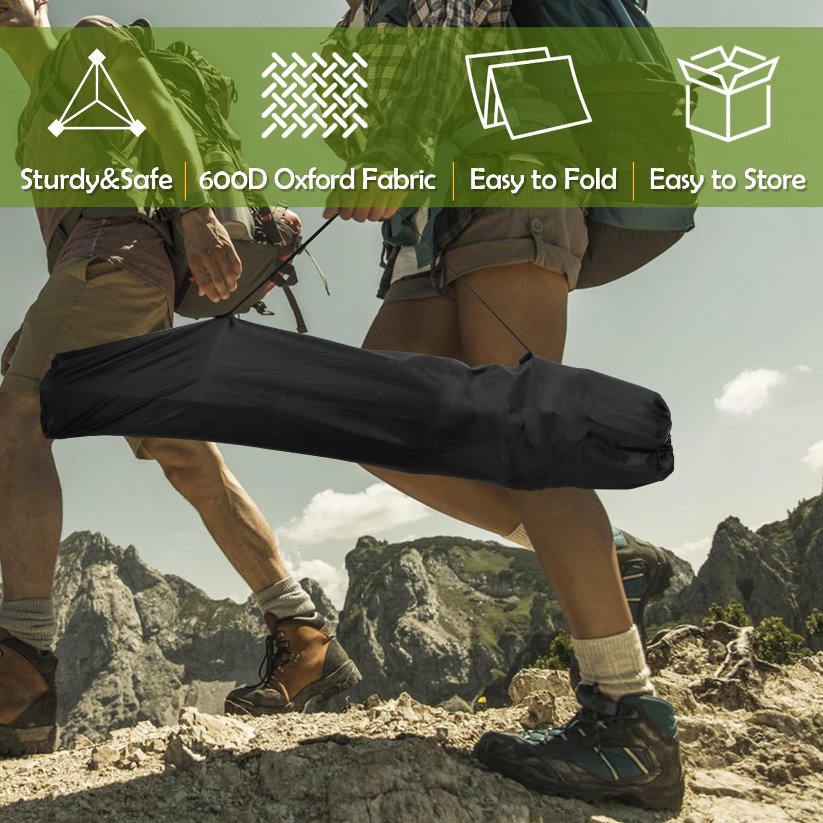 Walchoice Folding Camping Chair Set of 3, Oversized Lawn Chair for Adults, Portable Camp Chairs & Grey Table for Outdoor Fishing Hiking Beach Picnic, Carrying Bag, Black - Image 6