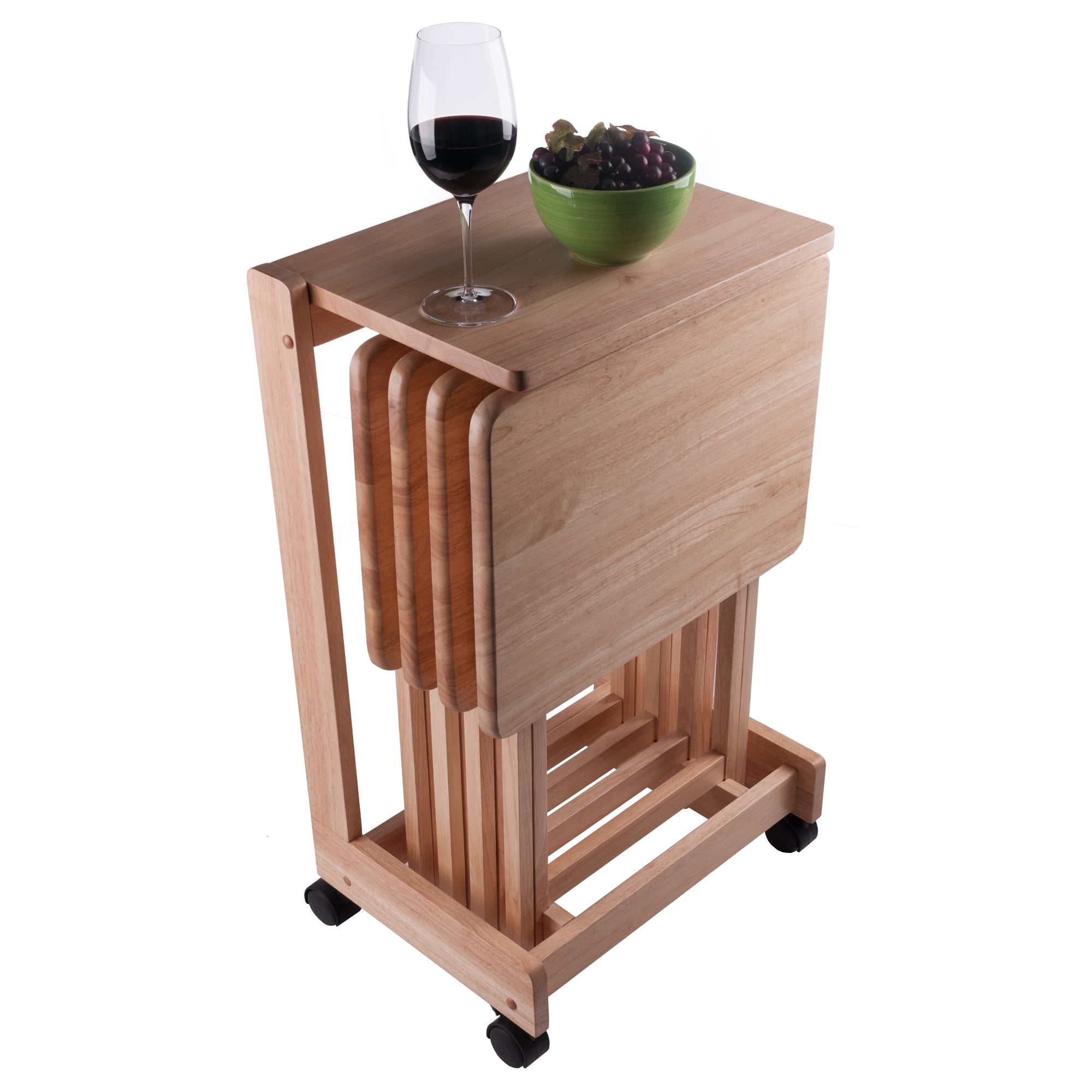 Winsome Brienda 5-Piece Snack Table Set, Serving Cart, Natural Finish - Image 2