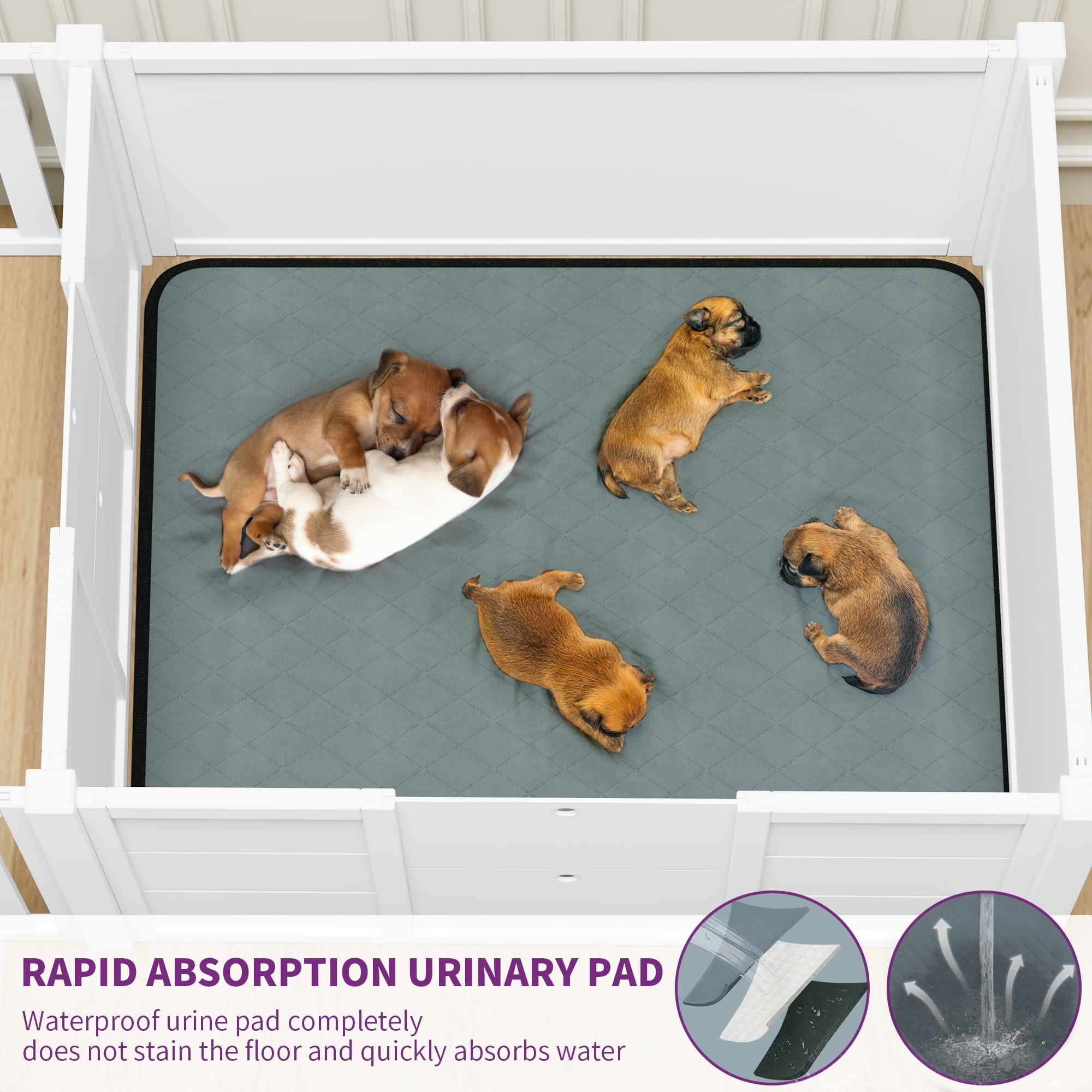 Uforic Whelping Box for Dogs,Spacious Wooden Dog Crate,Puppy Birthing Supplies with Waterproof Floor Mat, Double Rooms,78"L x 39.4"W x 17.7"H,White - Image 4