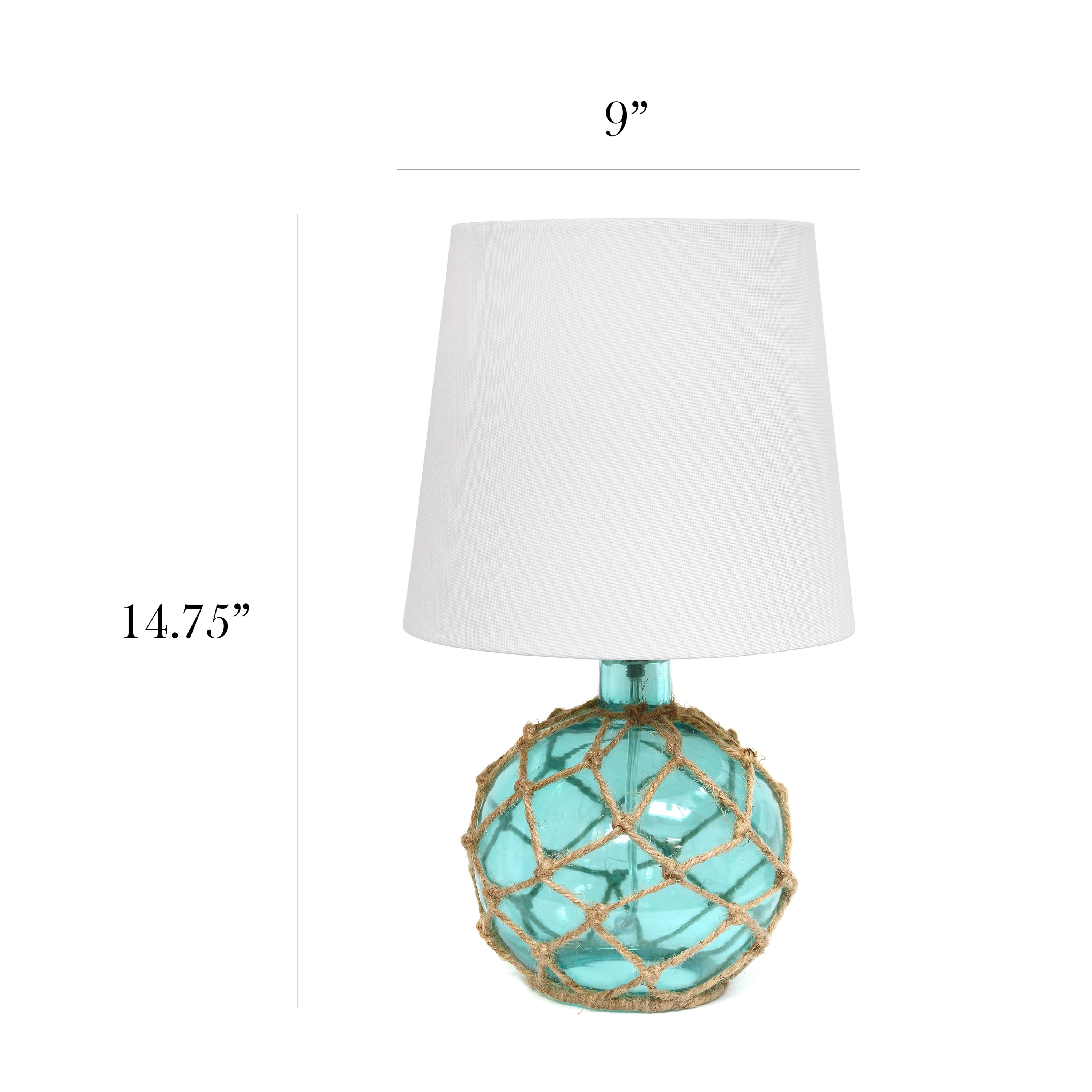 Elegant Designs 14.75" Buoy Rope 2-Pack Nautical Netted Coastal Ocean Sea Glass Table Lamp with White Fabric Shade, Aqua - Image 7