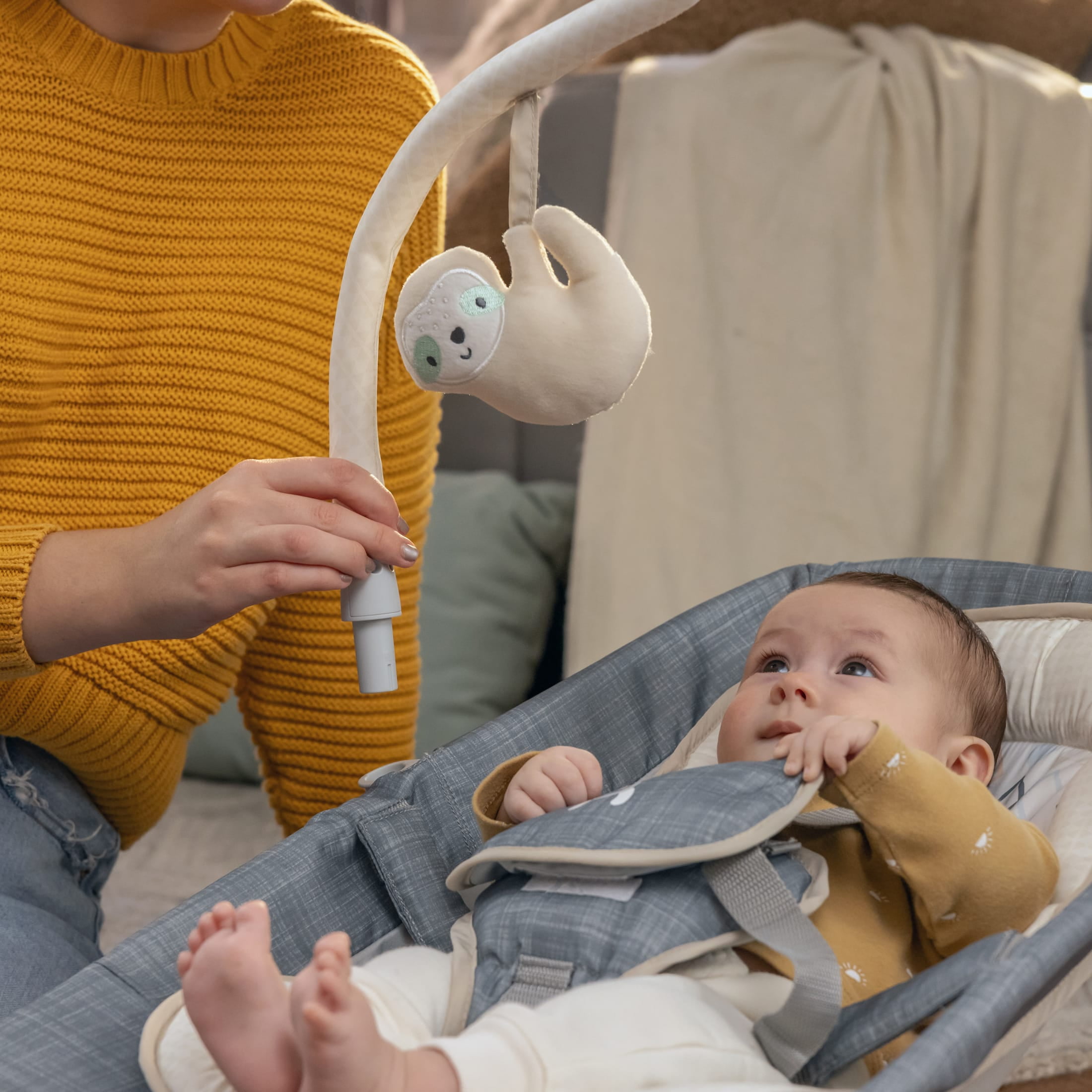 Ingenuity Happy Belly Rock-to-Bounce Seat, For Ages 0-6 Months, Unisex, Grey - Parker - Image 12